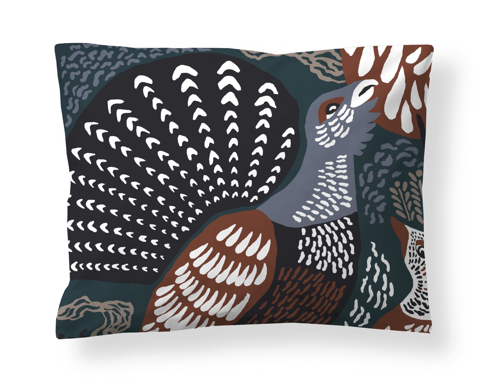 Tyynyliina Vallila Metsänvartijat, 50x60cm, teal-ruskea