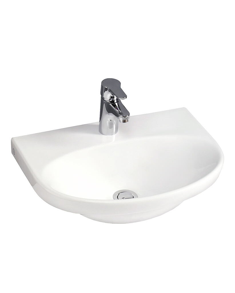Pesuallas Gustavsberg Nautic 5550, 50 cm, Pultti- tai kannakekiinnitys, Hananreikä keskellä, CeramicPlus