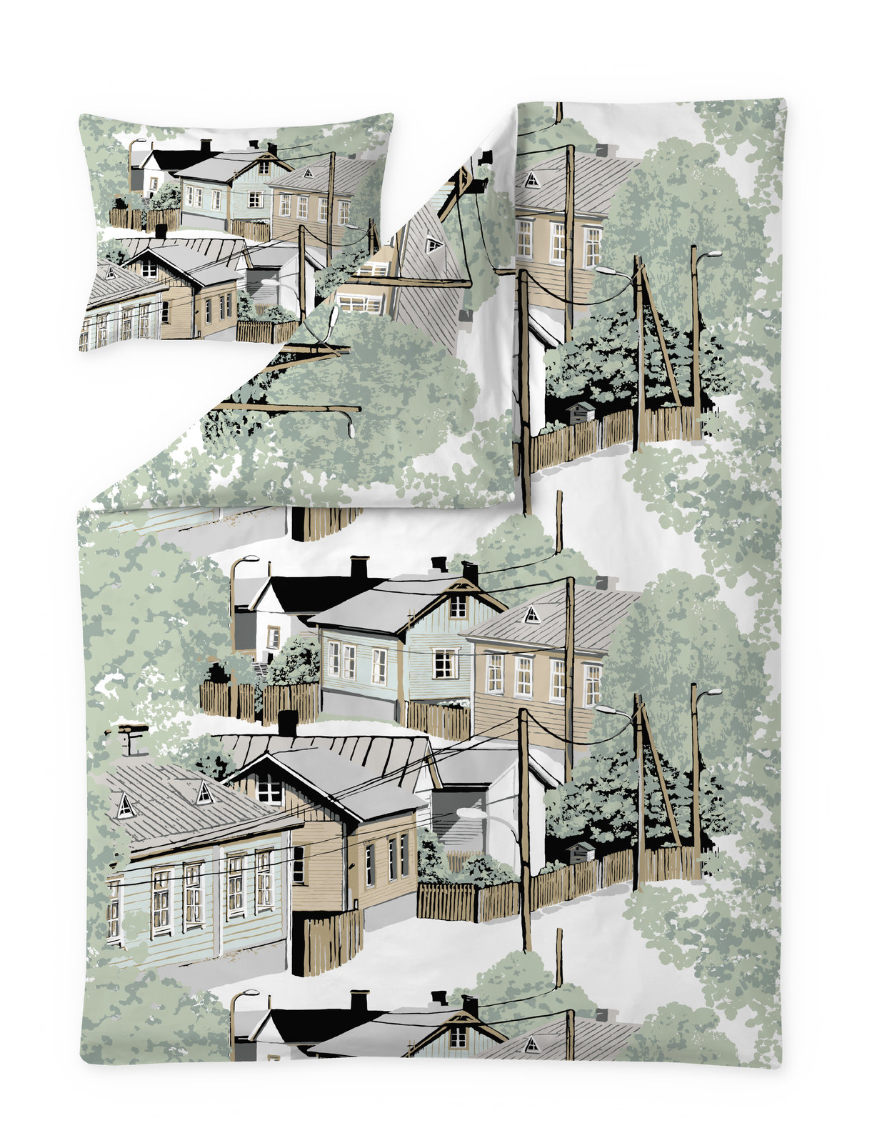 Pussilakanasetti Vallila Naapurusto, 150x210cm, minttu