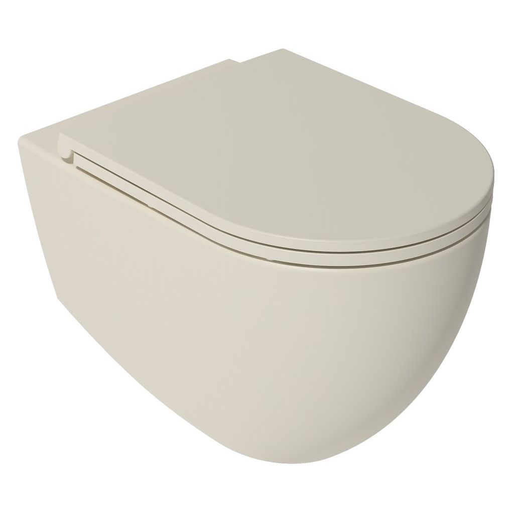 Seinä-WC-istuin Valera Infinity Rimless, Huuhtelukaulukseton, Matta beige