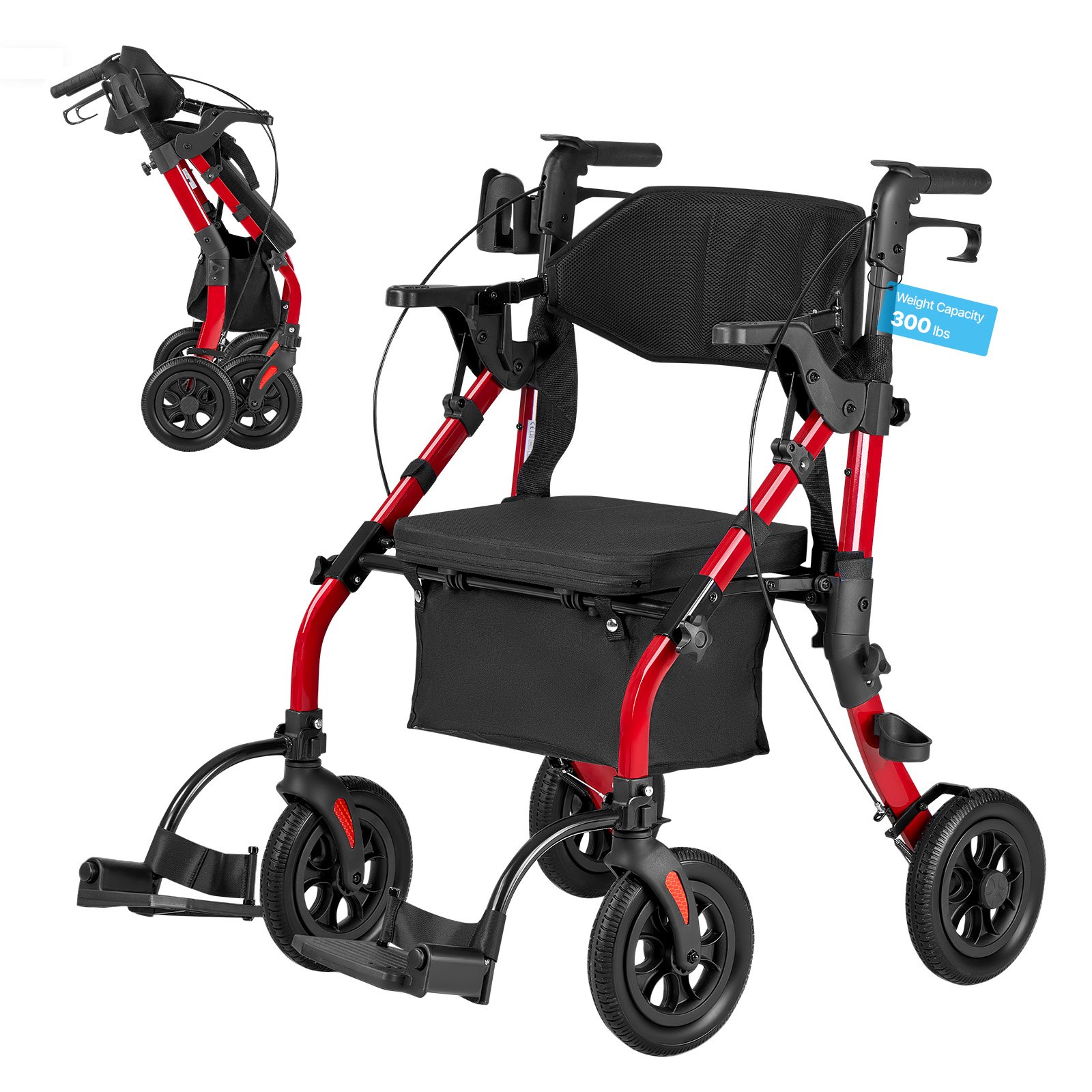 2-in-1 rollaattori ja kuljetustuoli North Craft, taitettava, alumiini, 107 × 73 × 92 cm, 136 kg, harmaa 