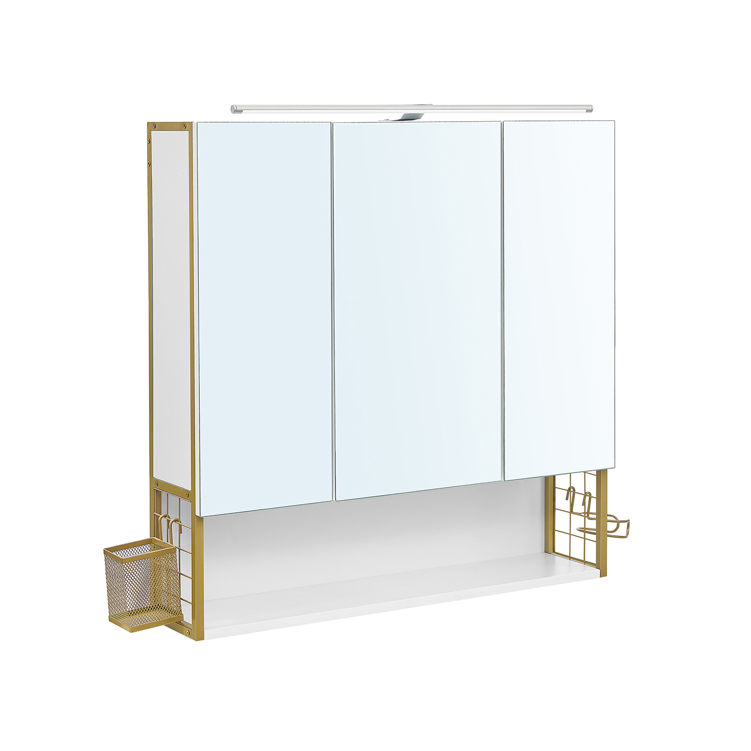 Kylpyhuoneen peilikaappi Vasagle, 70 x 70 x 14,5 cm, LED-valaistus, säädettävä hylly, kulta