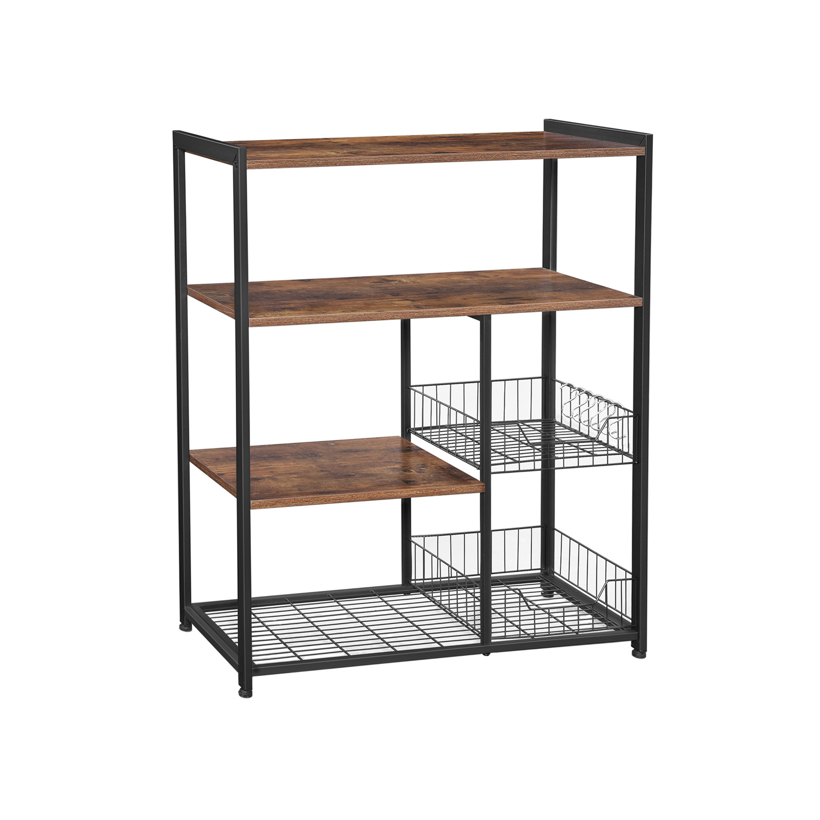 Keittiöhylly Vasagle, 80 x 35 x 95 cm, metalliverkkokorit, koukut, ruskea/musta