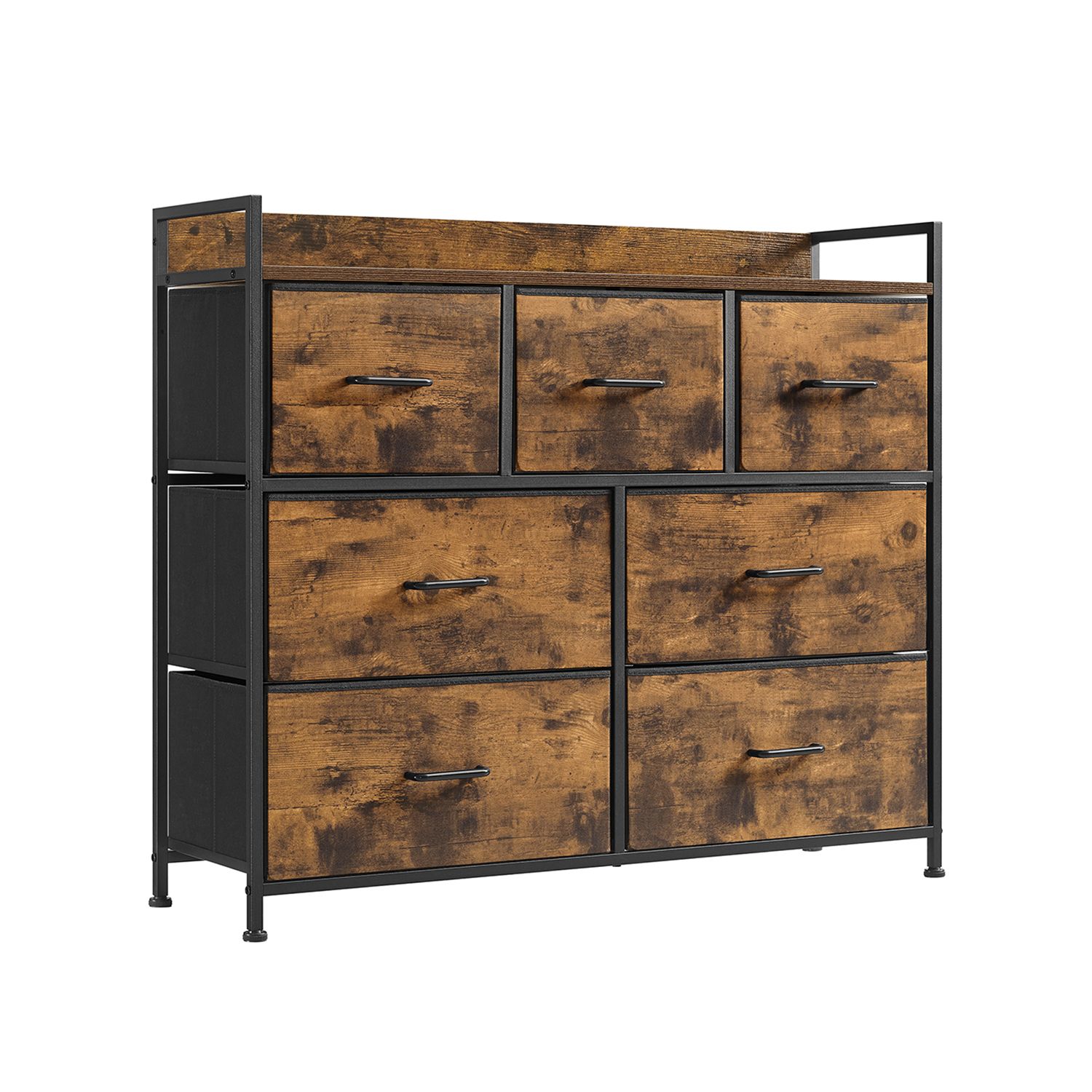 Lipasto Songmics, 98 x 28.5 x 85 cm, 7 laatikkoa, metallirunko, ruskea/musta