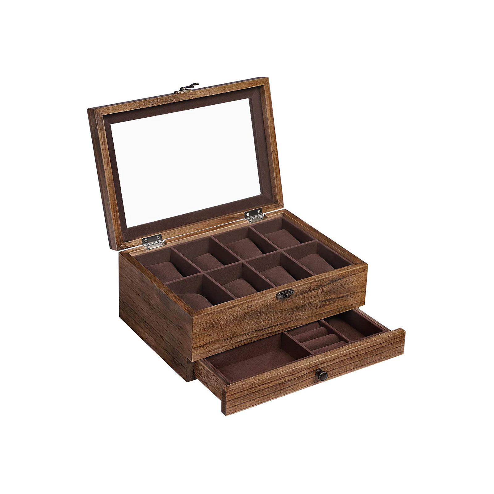 Kellolaatikko Songmics, 19 x 27 x 12.5 cm, 8-paikkainen, 2-kerroksinen, ruskea