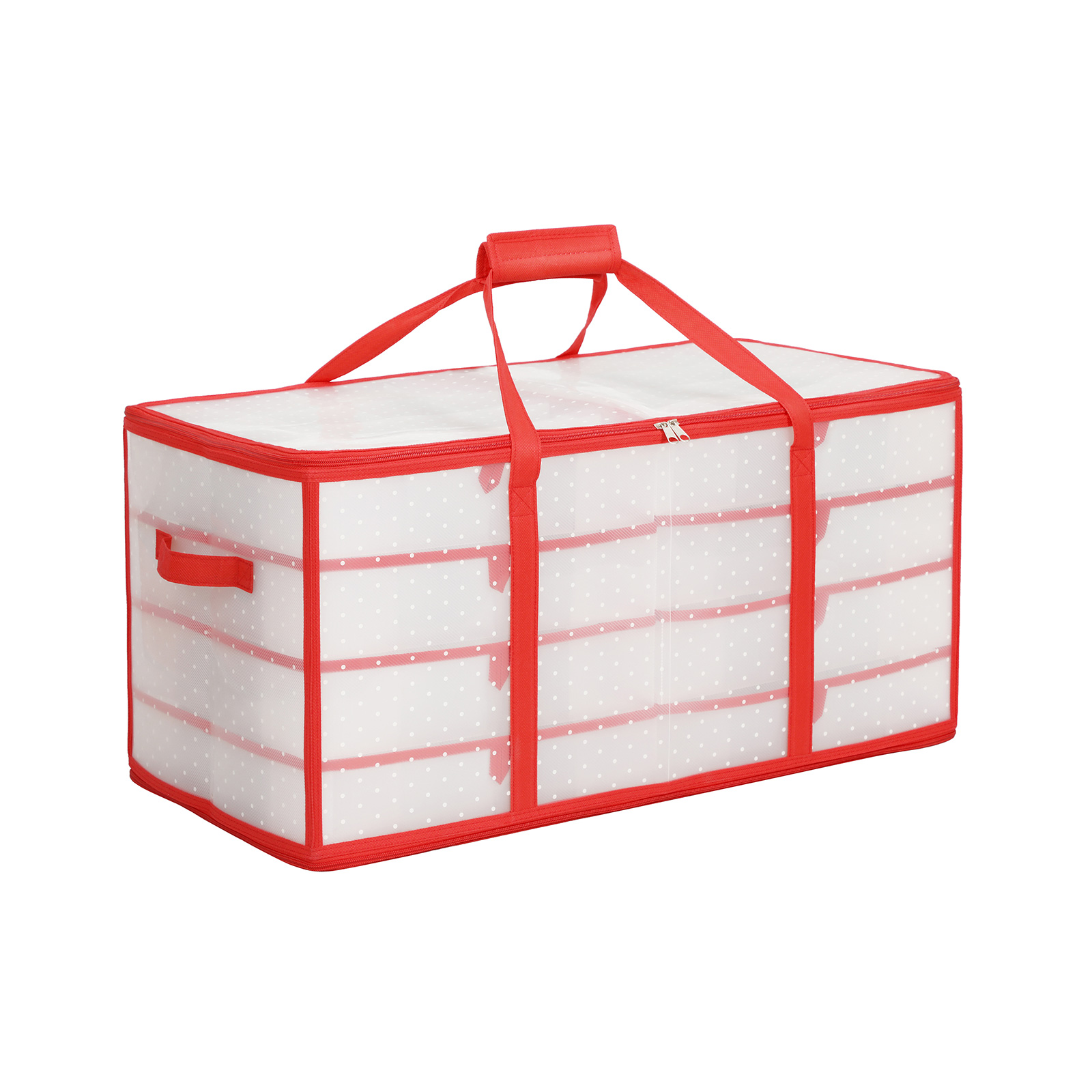 Säilytyskassi joulukoristeille Songmics, 67 x 34 x 34 cm, modulaariset jakajat, puoliksi läpinäkyvä, punainen