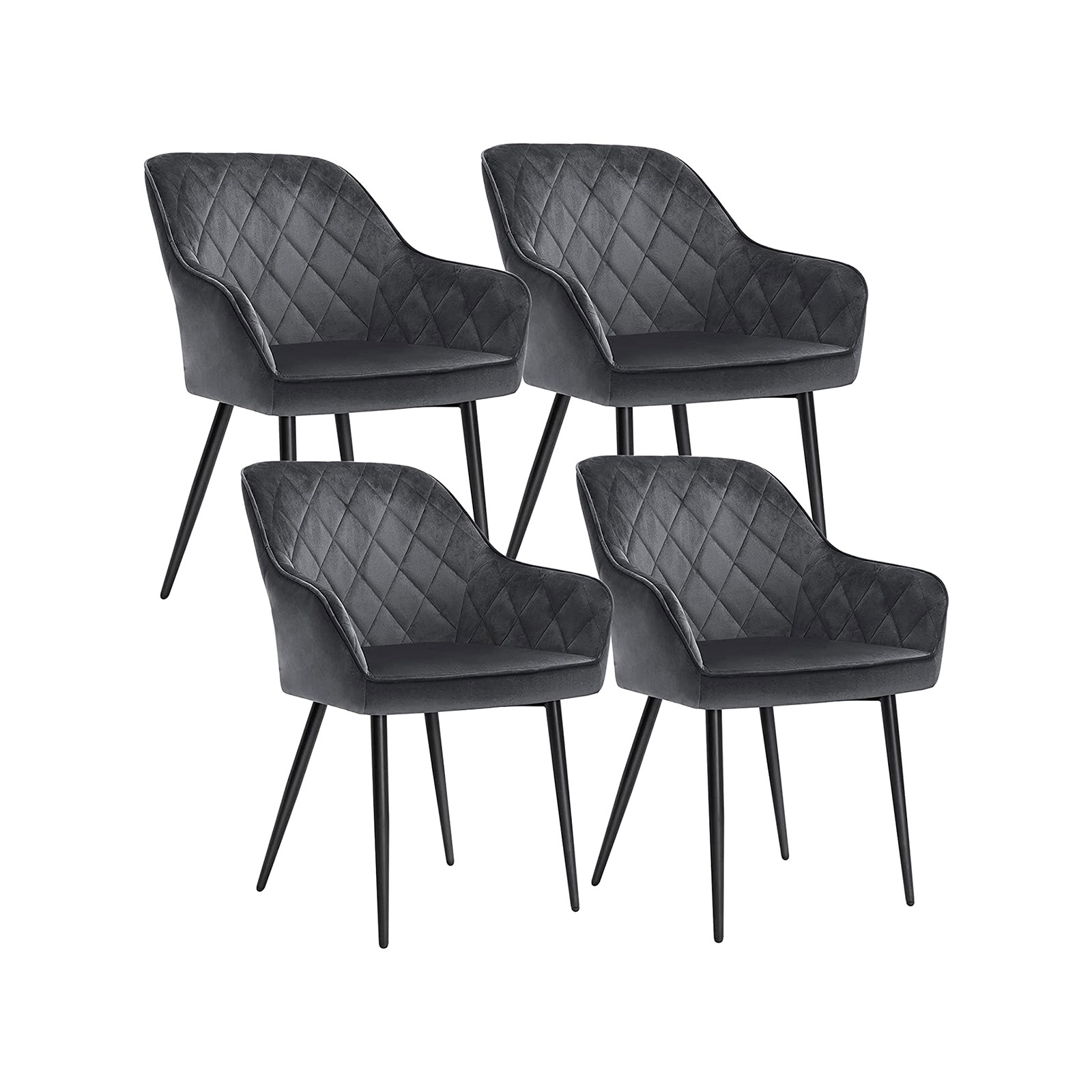 Ruokapöydän tuoli Songmics, 62,5 x 60 x 85 cm, käsinojilla, samettiverhoilu, 4kpl, harmaa