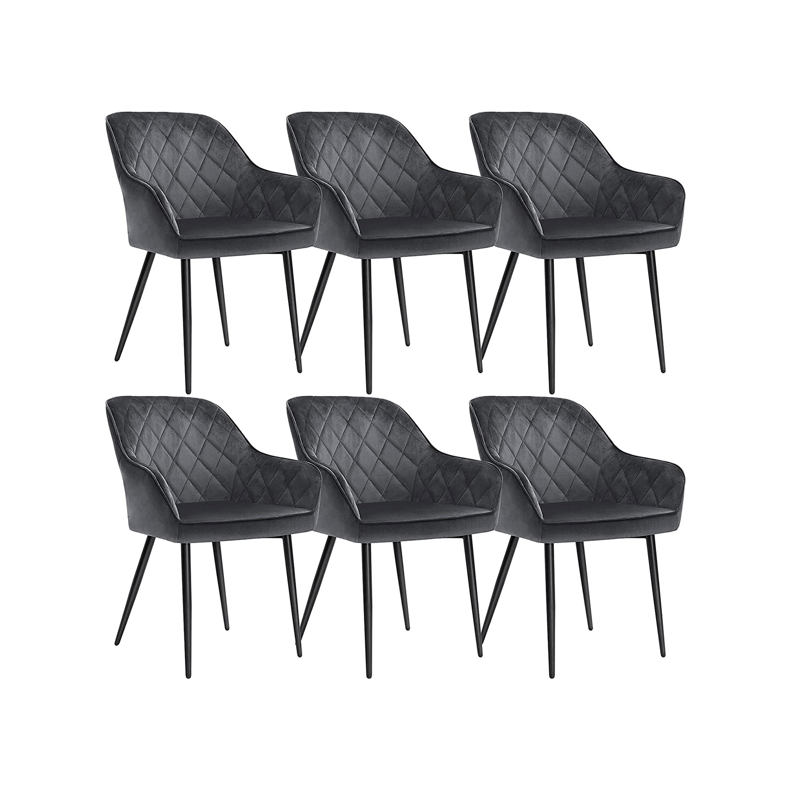 Ruokapöydän tuoli Songmics, 62,5 x 60 x 85 cm, käsinojilla, samettiverhoilu, 6kpl, harmaa
