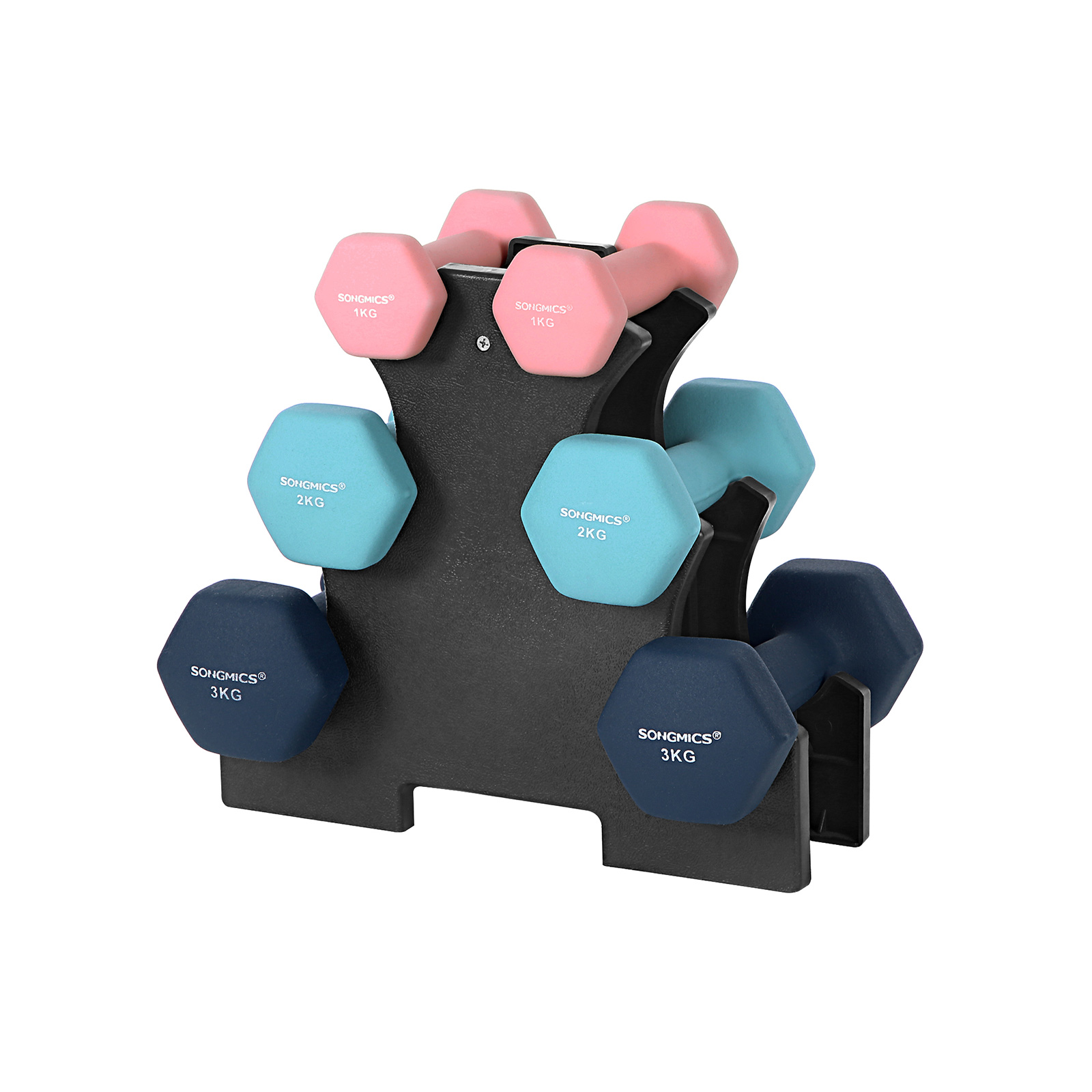 Käsipainosetti Songmics, 1 kg + 2 kg + 3 kg, neopreenipinnoite, musta