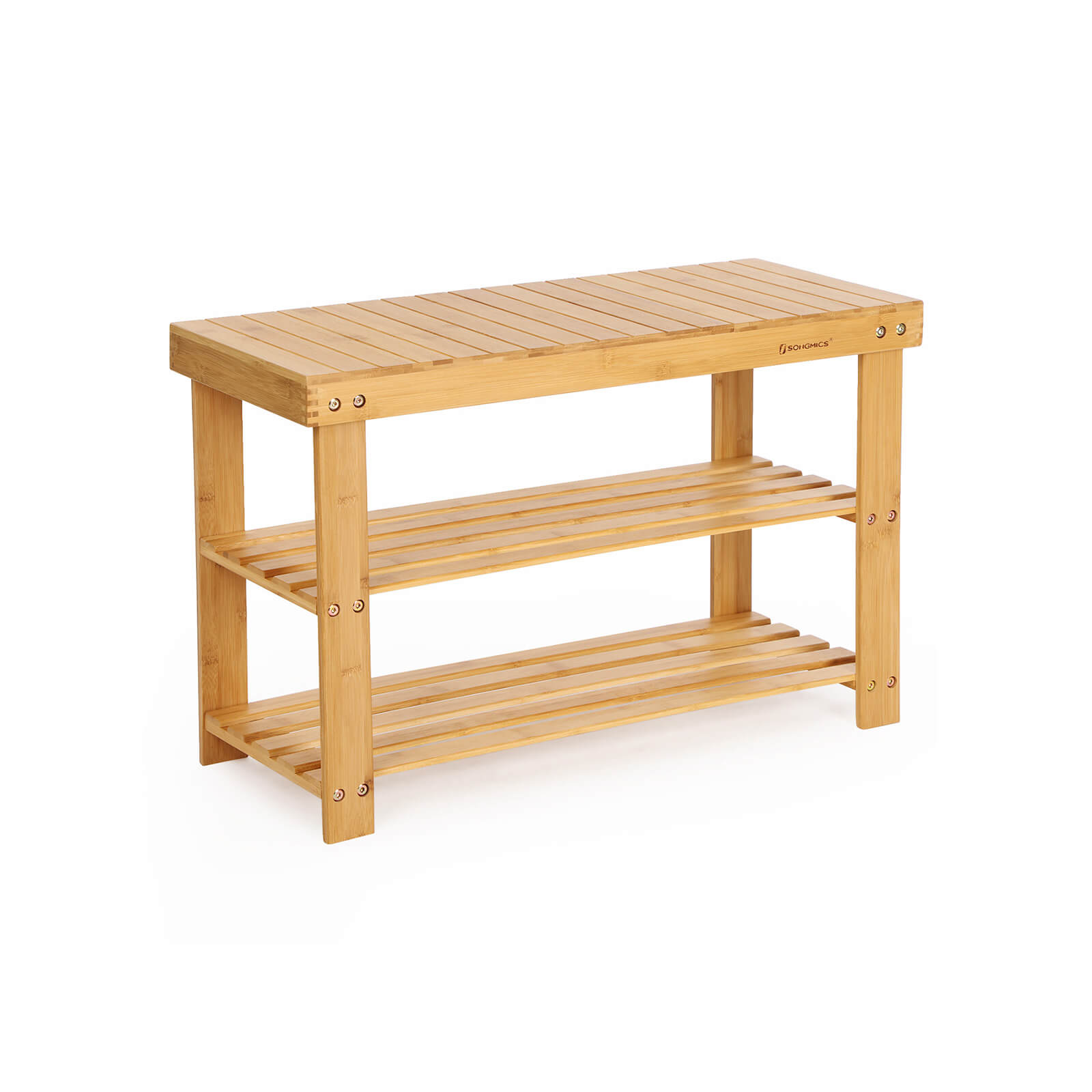 Eteispenkki kenkätelineellä Songmics, 70 x 28 x 45 cm, 3-tasoinen, bambu