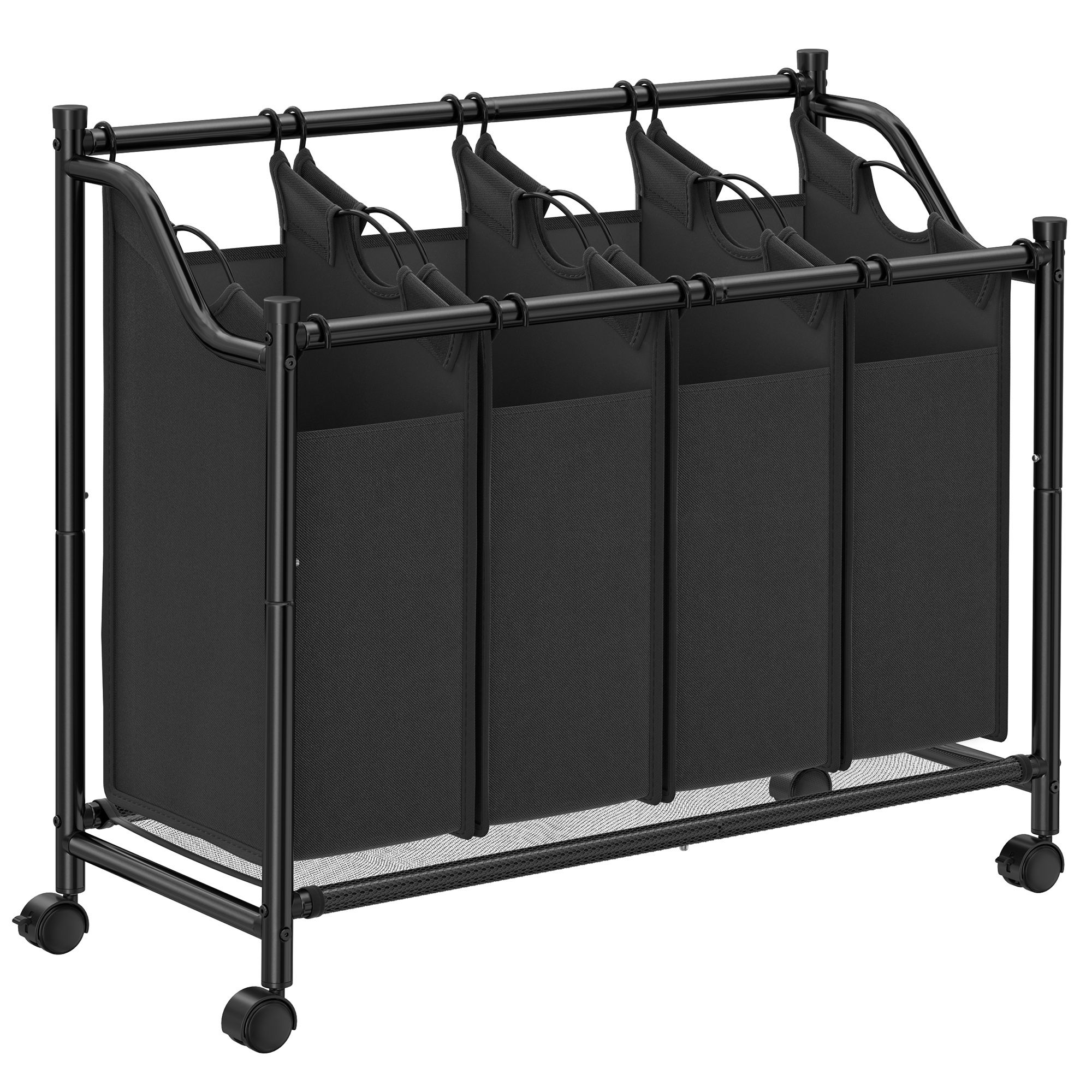 Pyykkikärry Songmics, 4 x 35 L, irrotettavat pussit, musta