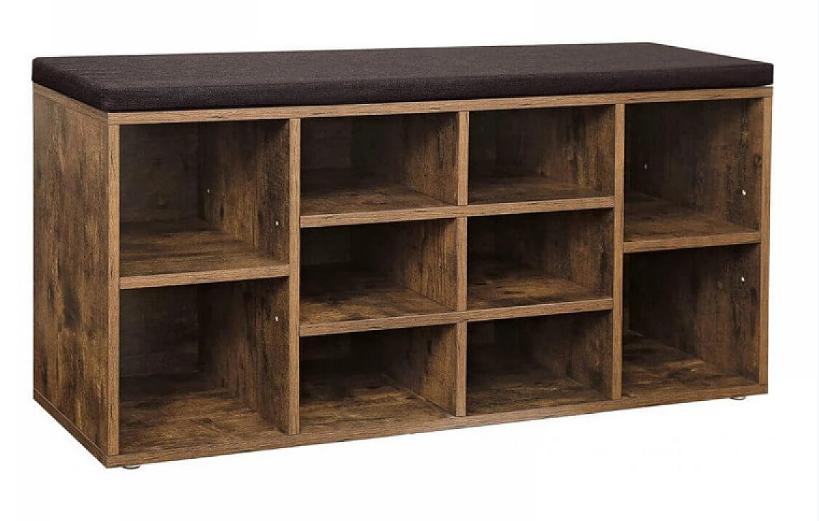 Eteispenkki kenkätelineellä Vasagle, 104 x 30 x 48 cm, 10 lokeroa, pehmuste, valkoinen