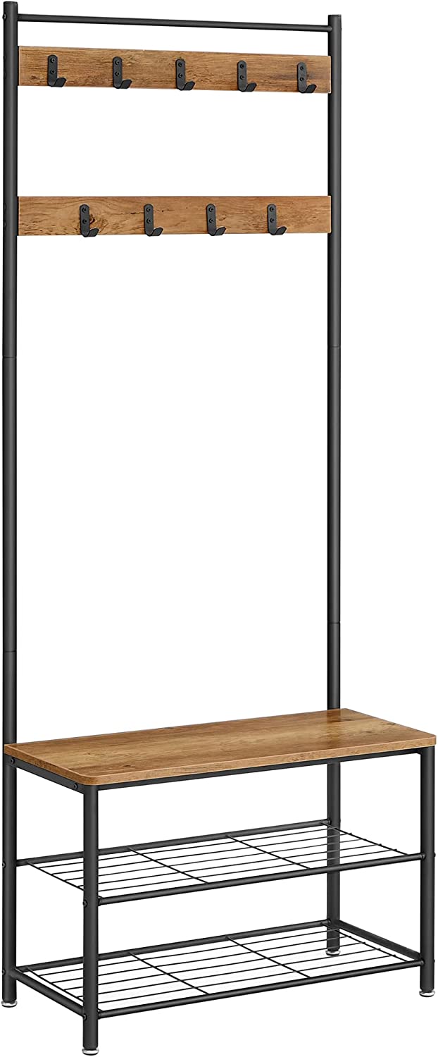 Naulakko Vasagle, 70 x 32 x 175 cm, kenkähylly, istuin, ruskea/musta