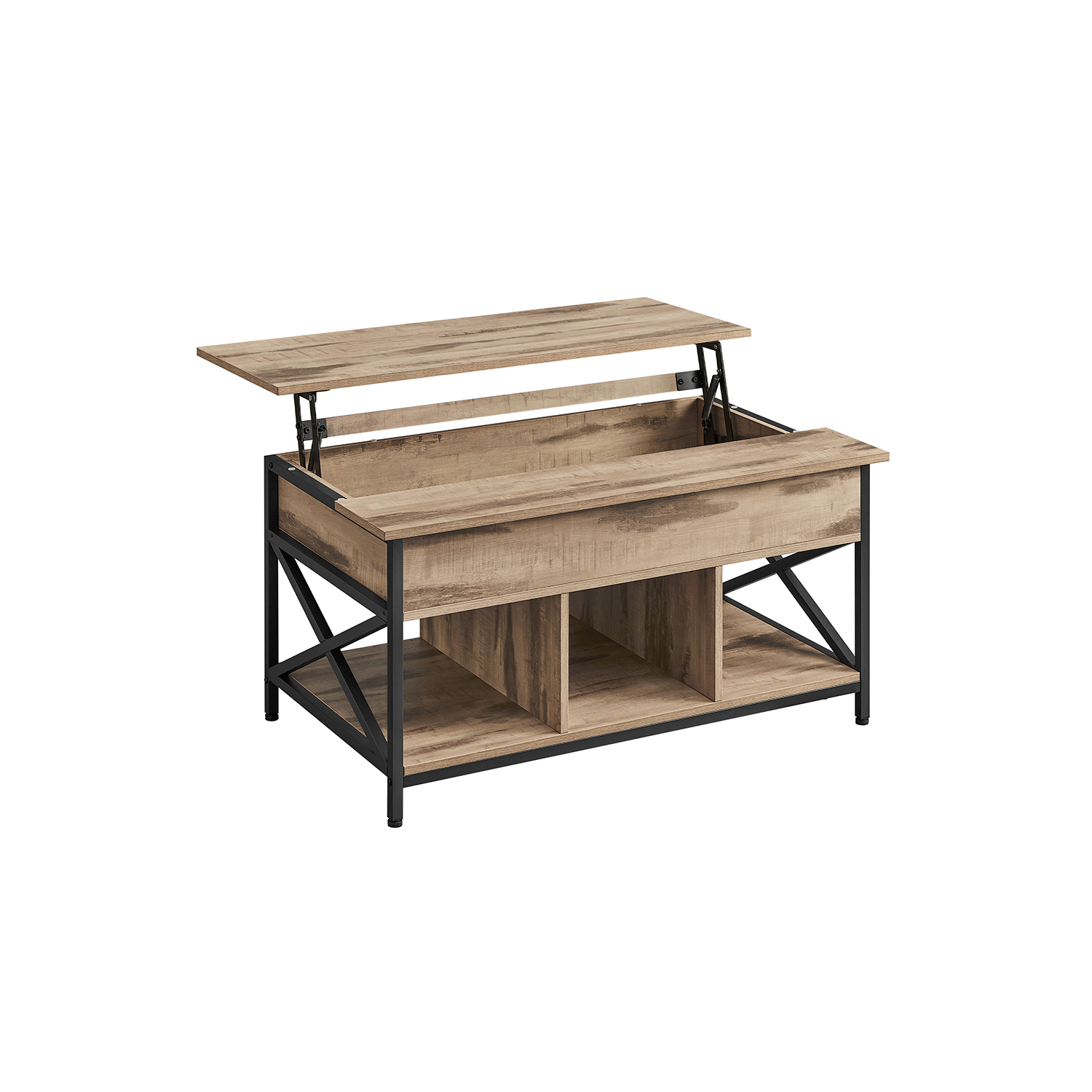 Sohvapöytä Vasagle, 60 x 100 x (48-62) cm, korkeussäädettävä, avoin ja piilotettu säilytystila, ruskea/musta