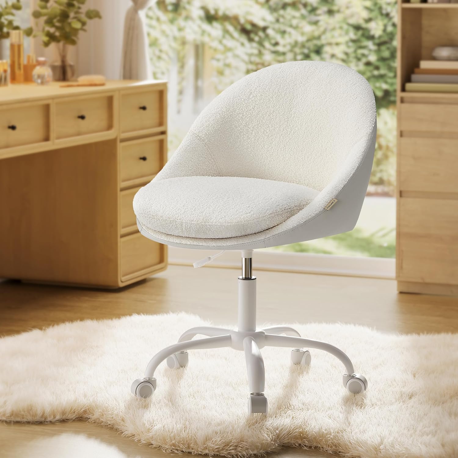 Toimistotuoli Songmics, 60 x 60 x (80-90) cm, korkeussäädettävä, beige/valkoinen