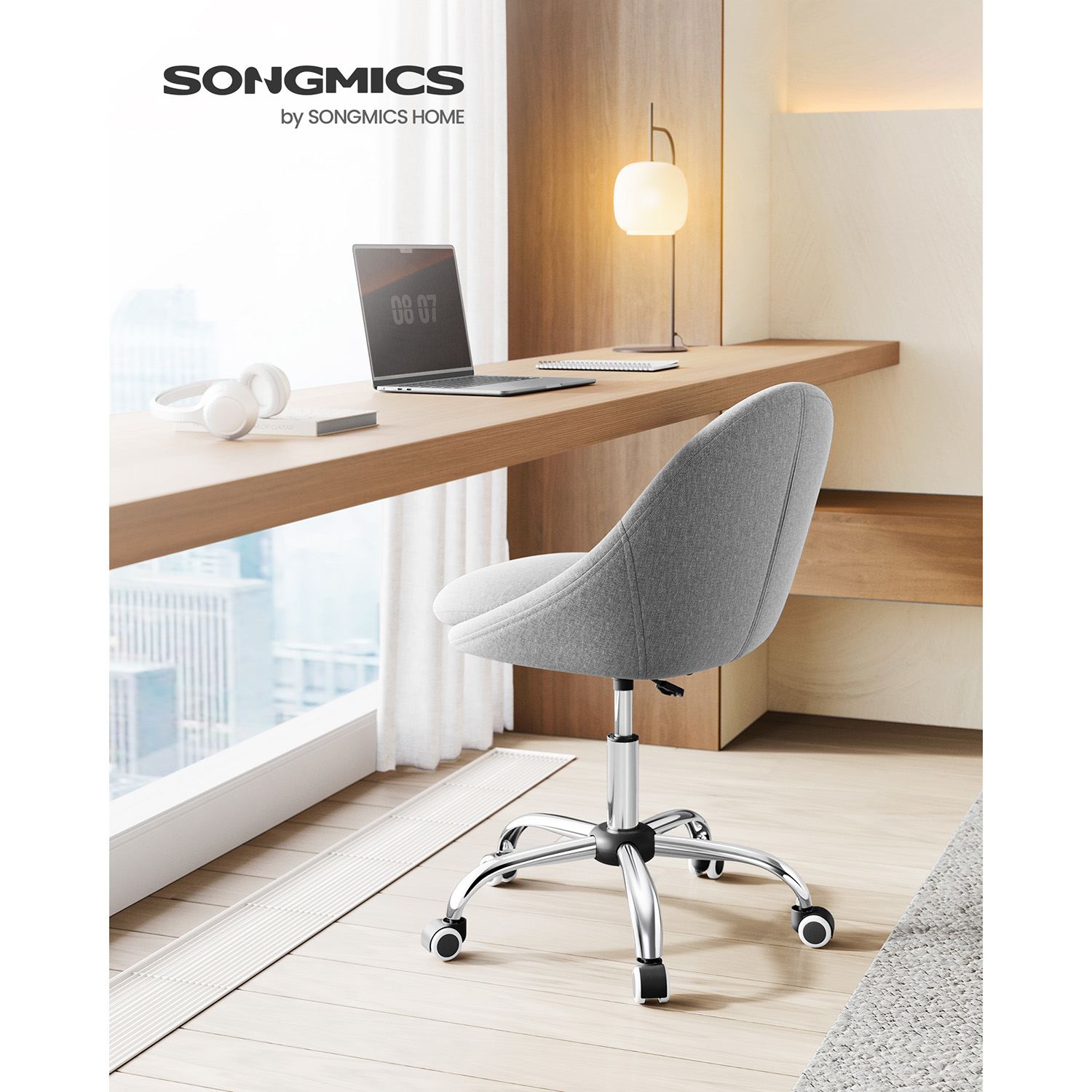 Toimistotuoli Songmics, 60 x 60 x (80-90) cm, korkeussäädettävä, harmaa