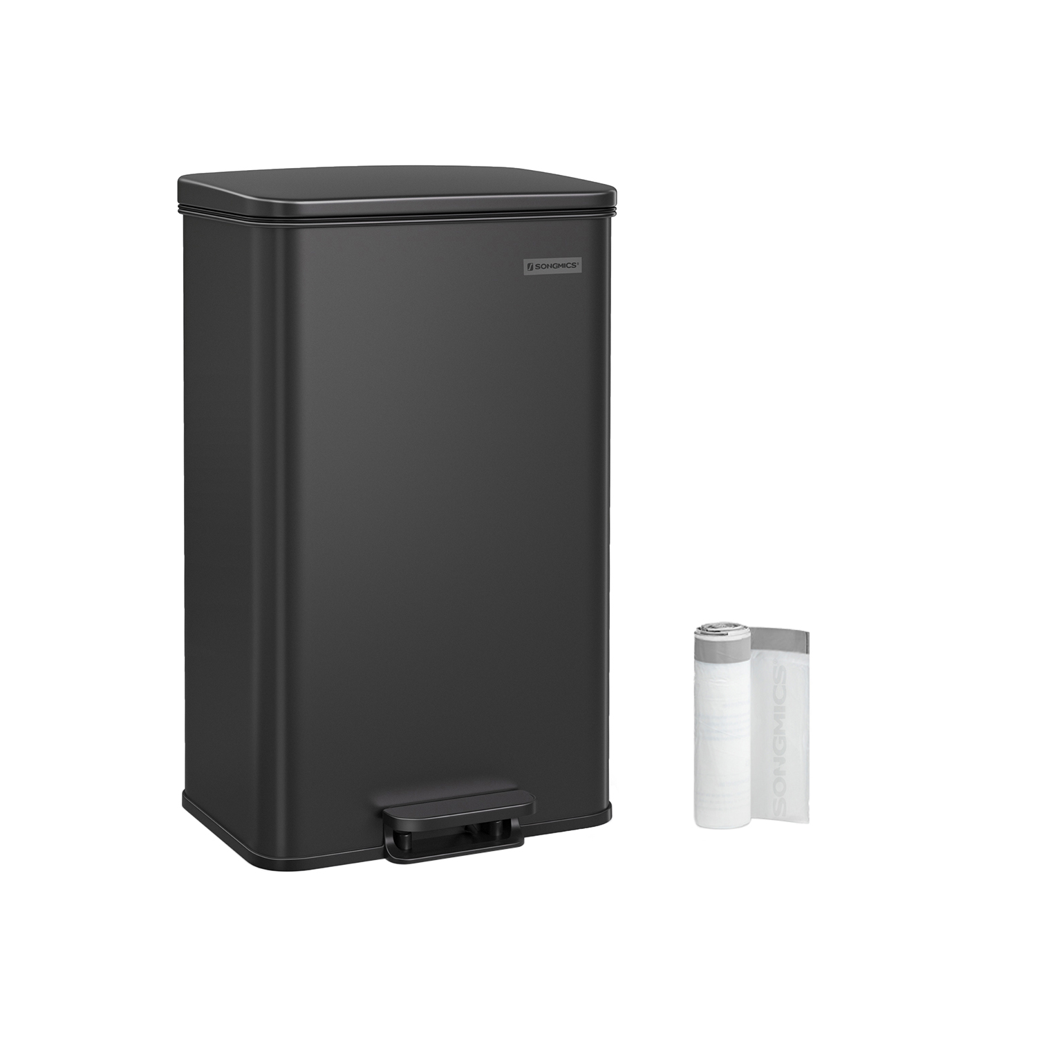 Poljinroskis Songmics, 40 l, soft close -kansi, teräs, musta