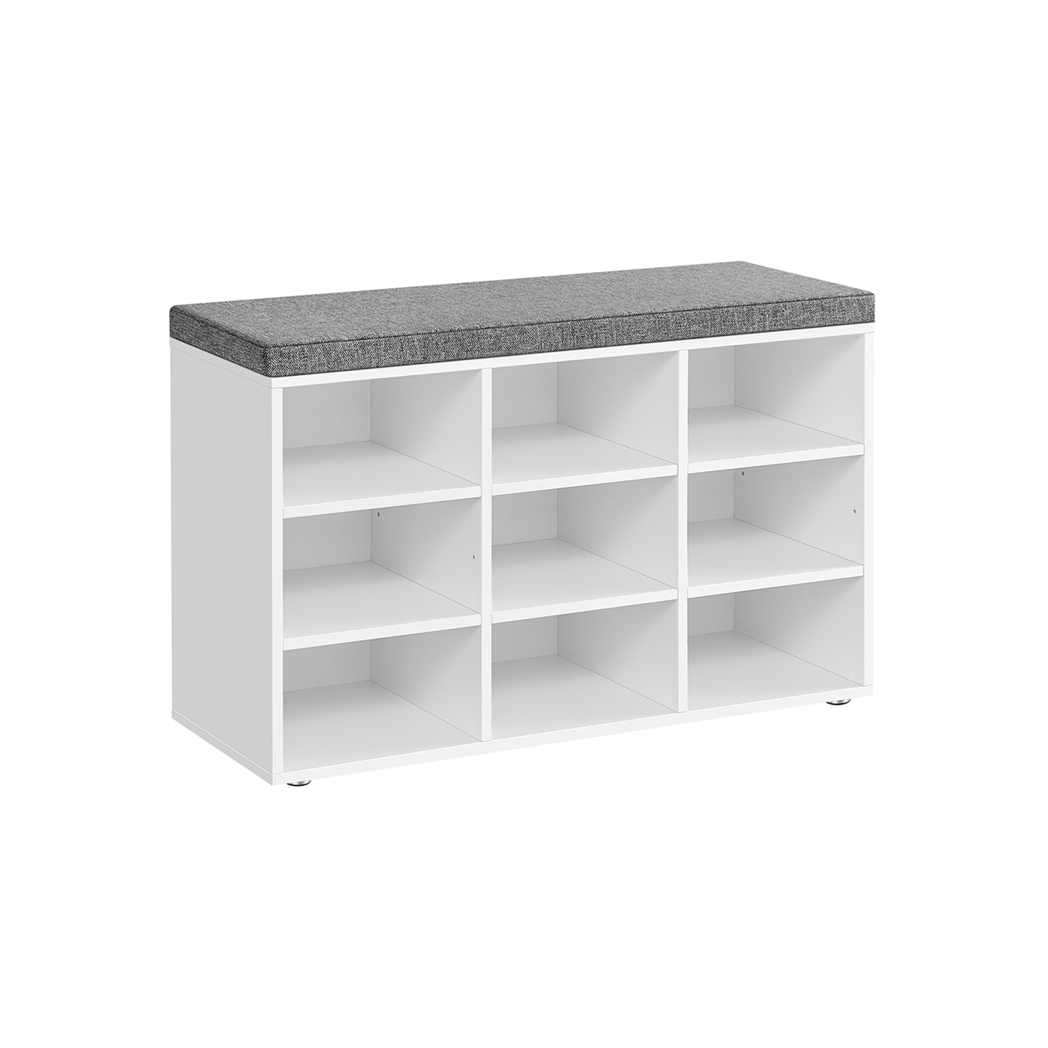 Eteispenkki kenkätelineellä Vasagle, 30,3 x 78,5 x 48 cm, pehmustettu istuin, 9 lokeroa, valkoinen/harmaa