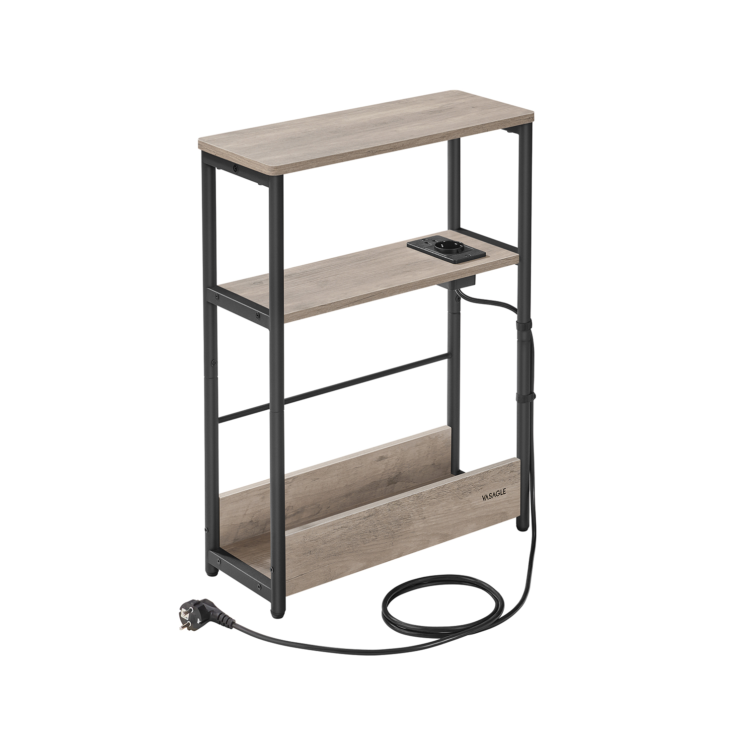 Sivupöytä Vasagle, 45 x 18 x 58 cm, pistorasia + USB-latauspaikka, greige/musta