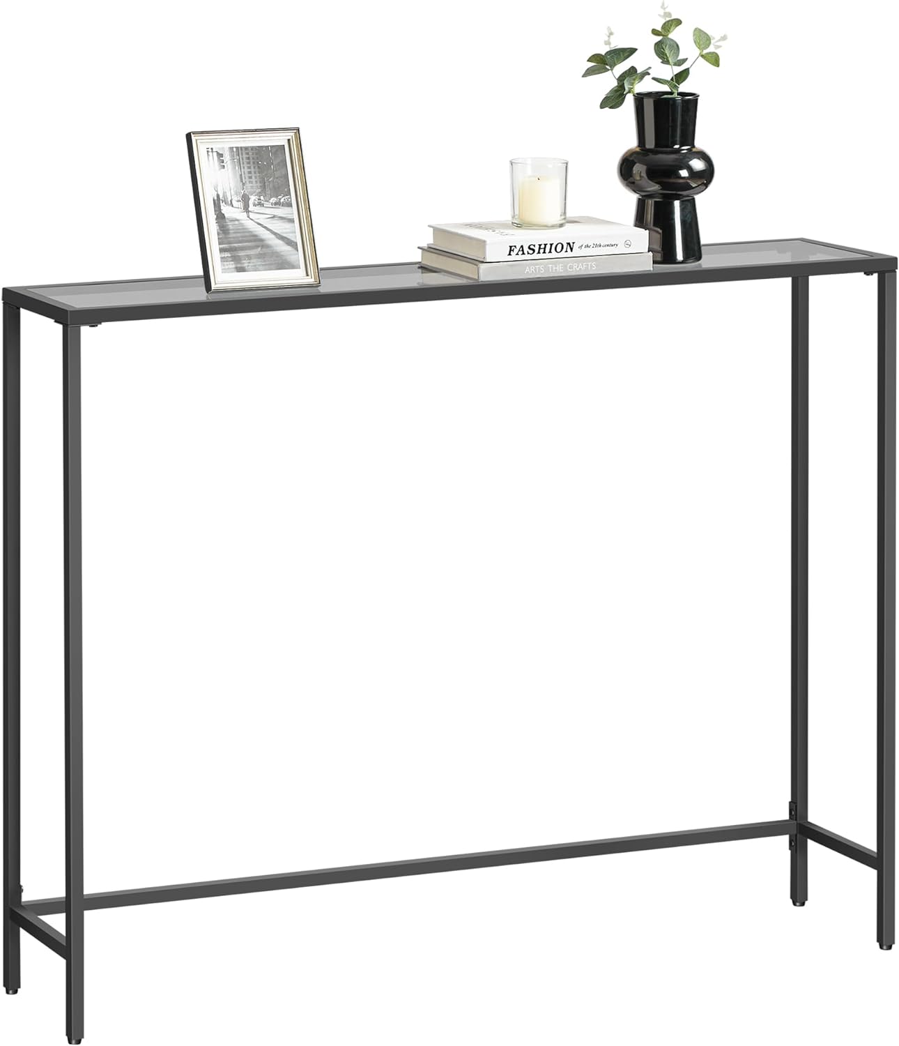 Konsolipöytä Vasagle, 20 x 100 x 80 cm, karkaistu lasitaso, säädettävät jalat, harmaa/musta
