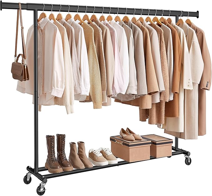 Vaateteline Songmics, 45 x (160-200) x 161,5 cm, pyörillä, ulosvedettävä, musta