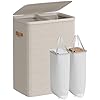 Pyykkikori Songmics, 56 x 40 x 75 cm, 2 lokeroa, kansi, cappuccino beige