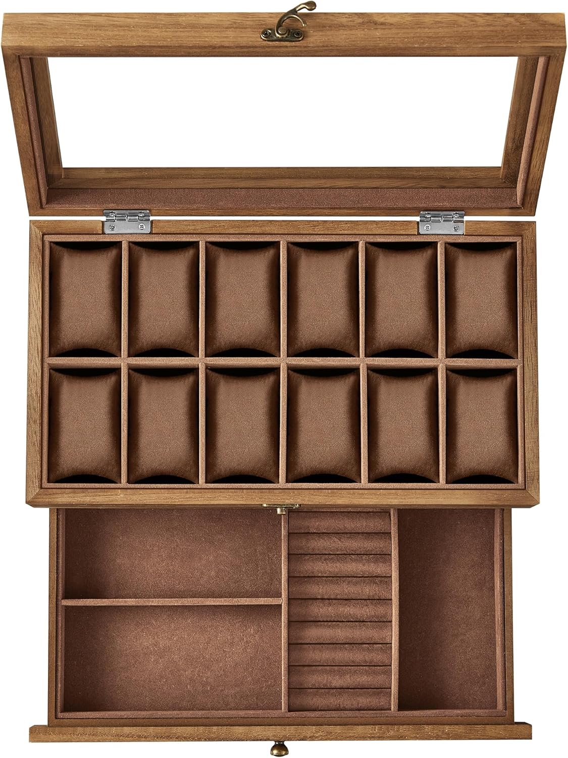 Kellolaatikko Songmics, 19 x 34 x 12,5 cm, 12-paikkainen, lasikannella, ruskea