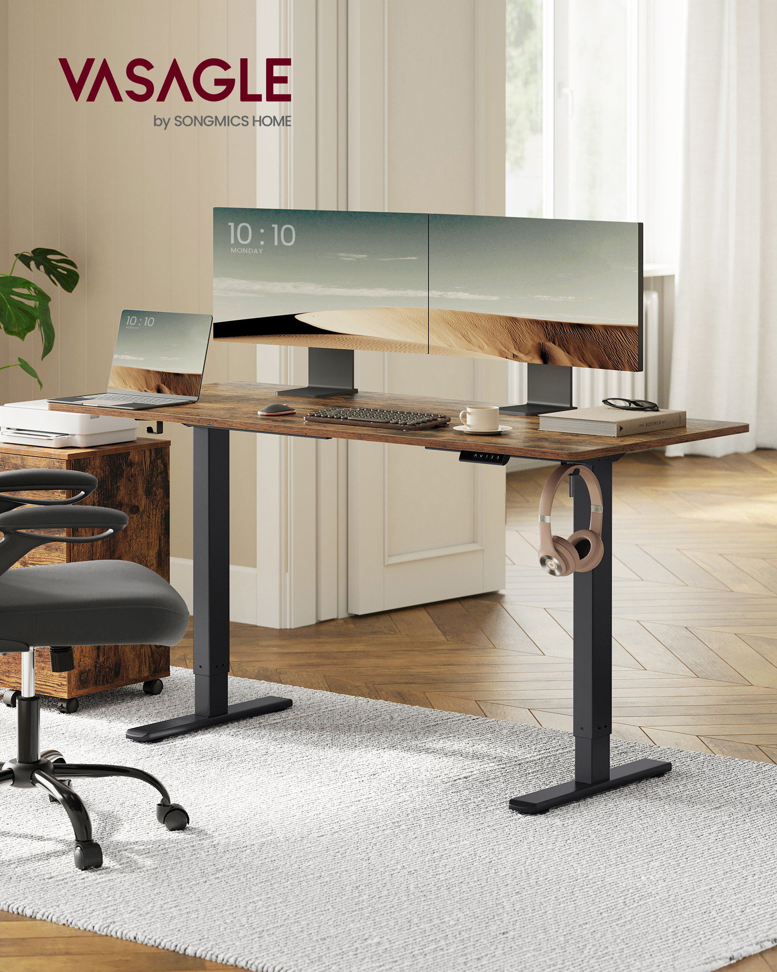 Sähköpöydän runko Vasagle, 58.5 x (80-150) x (72-118) cm, korkeussäädettävä, muistitoiminto, musta