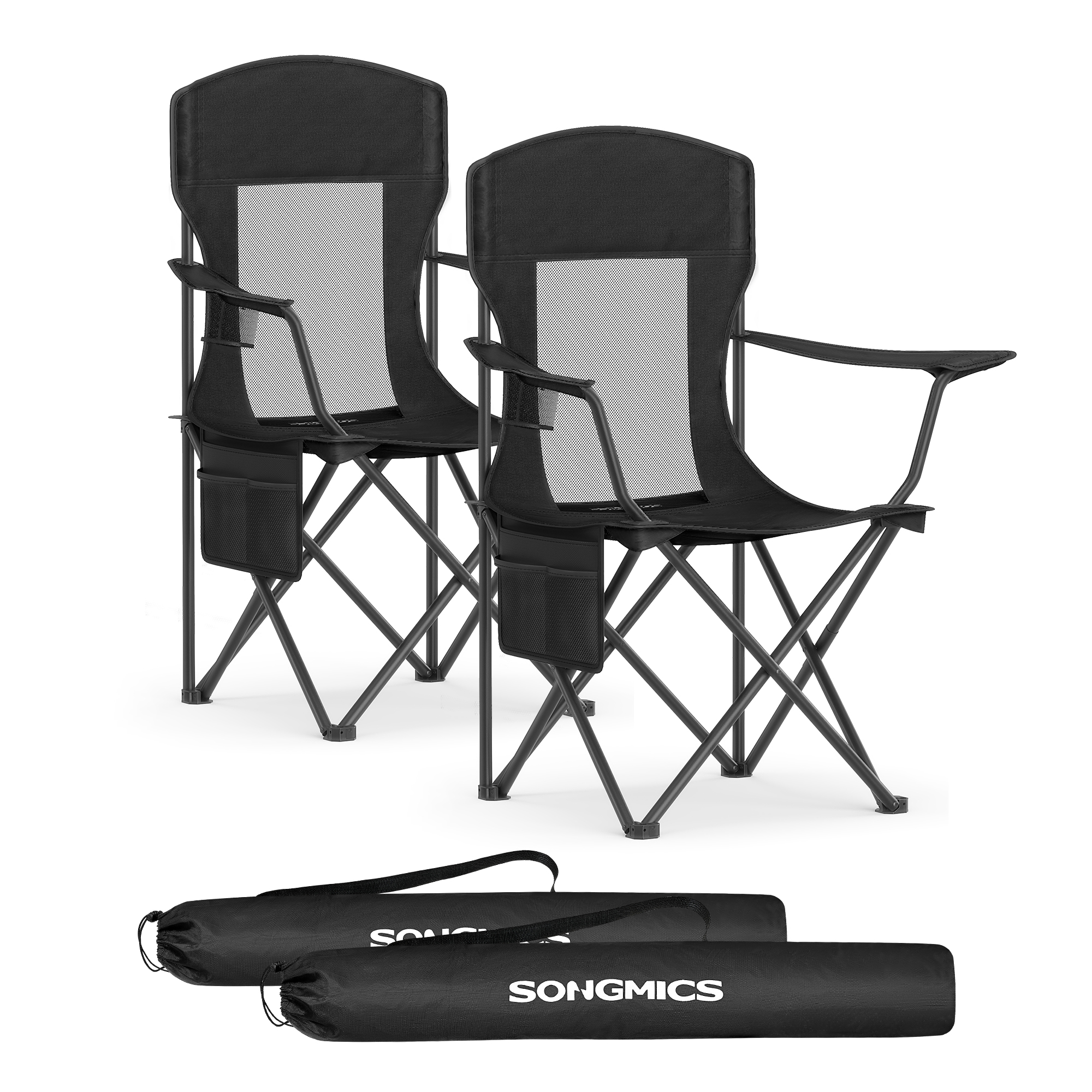 Retkituoli Songmics, 51,5 x 86,5 x 97 cm, taitettava, korkeaselkäinen, musta
