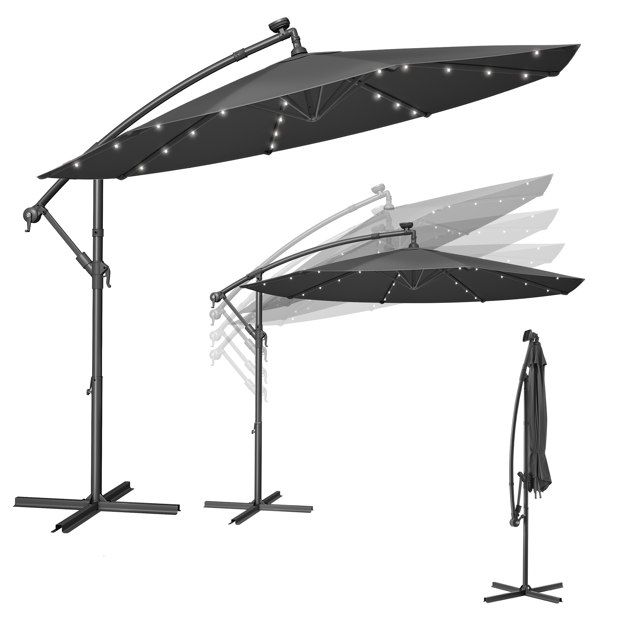 Aurinkovarjo Songmics, 3 m, LED-valot, harmaa