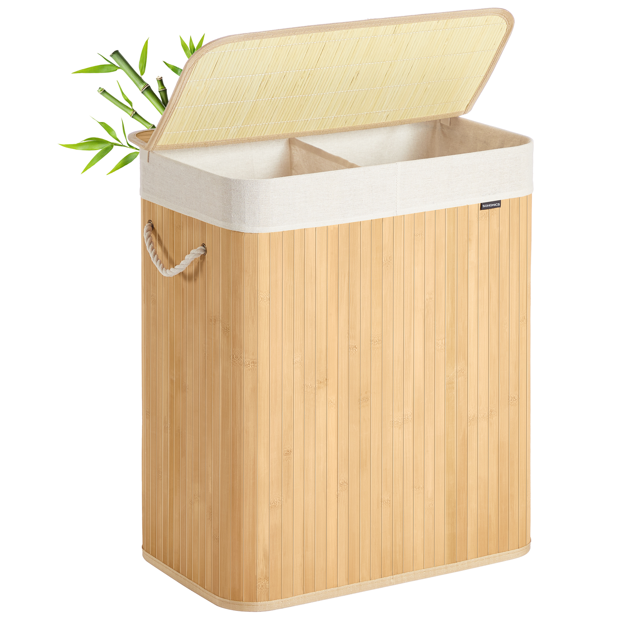 Pyykkikori Songmics, 100 l, 2-osainen, bambu