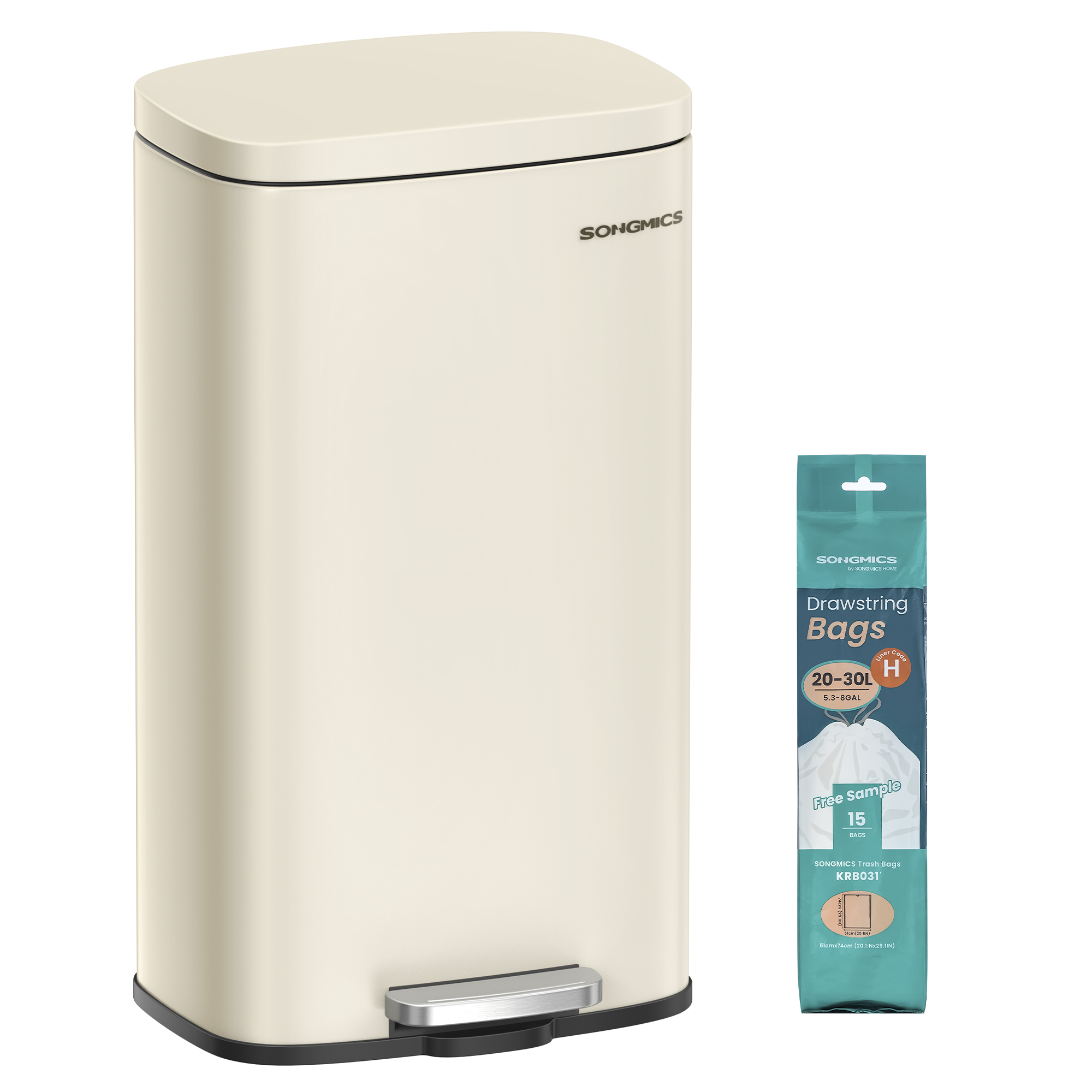 Poljinroskis Songmics, 30 l, soft close -kansi, sisäsanko, beige