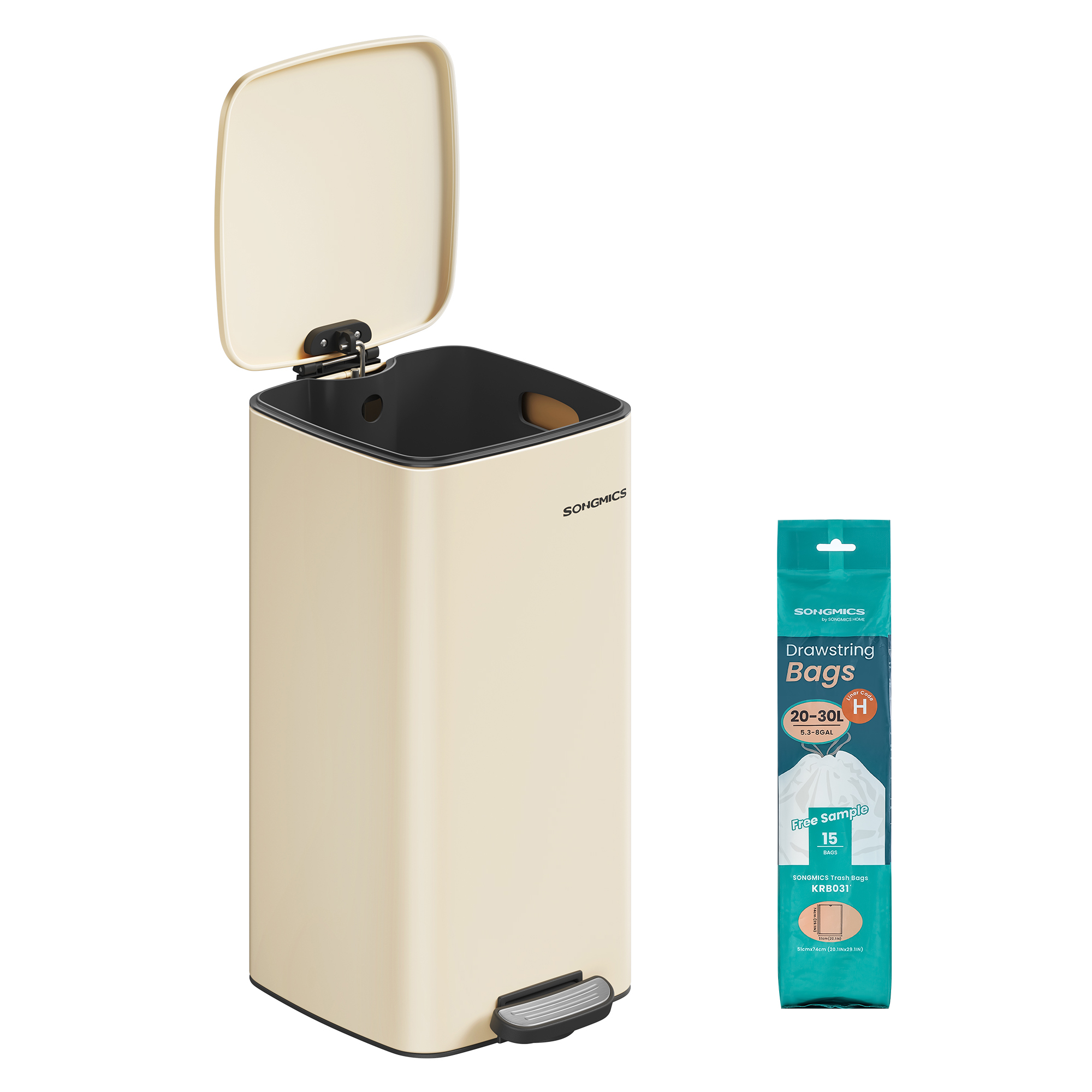 Roska-astia Songmics, 30 L, teräs, beige