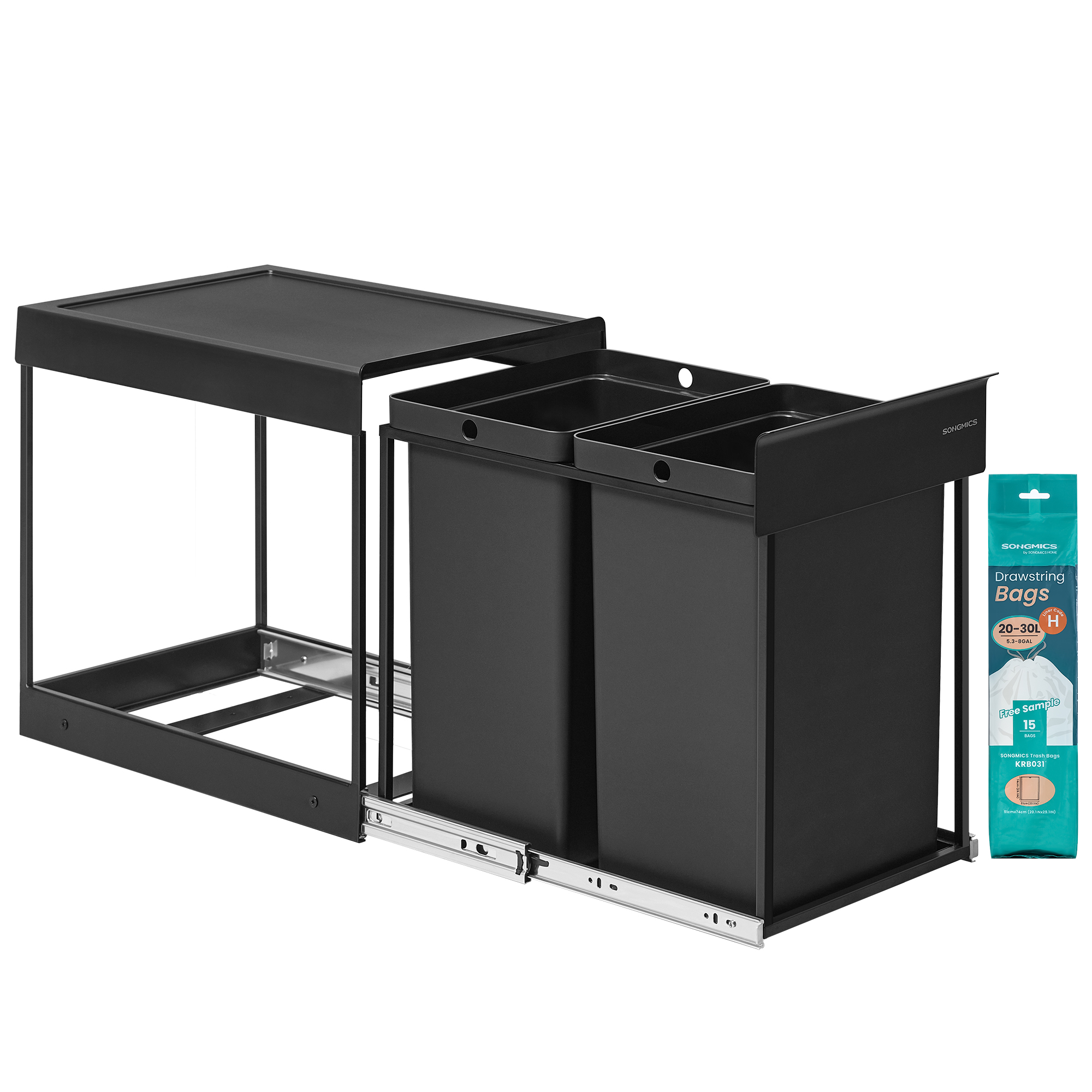Roska-astia Songmics, 2 x 20 l, ulosvedettävä, musta