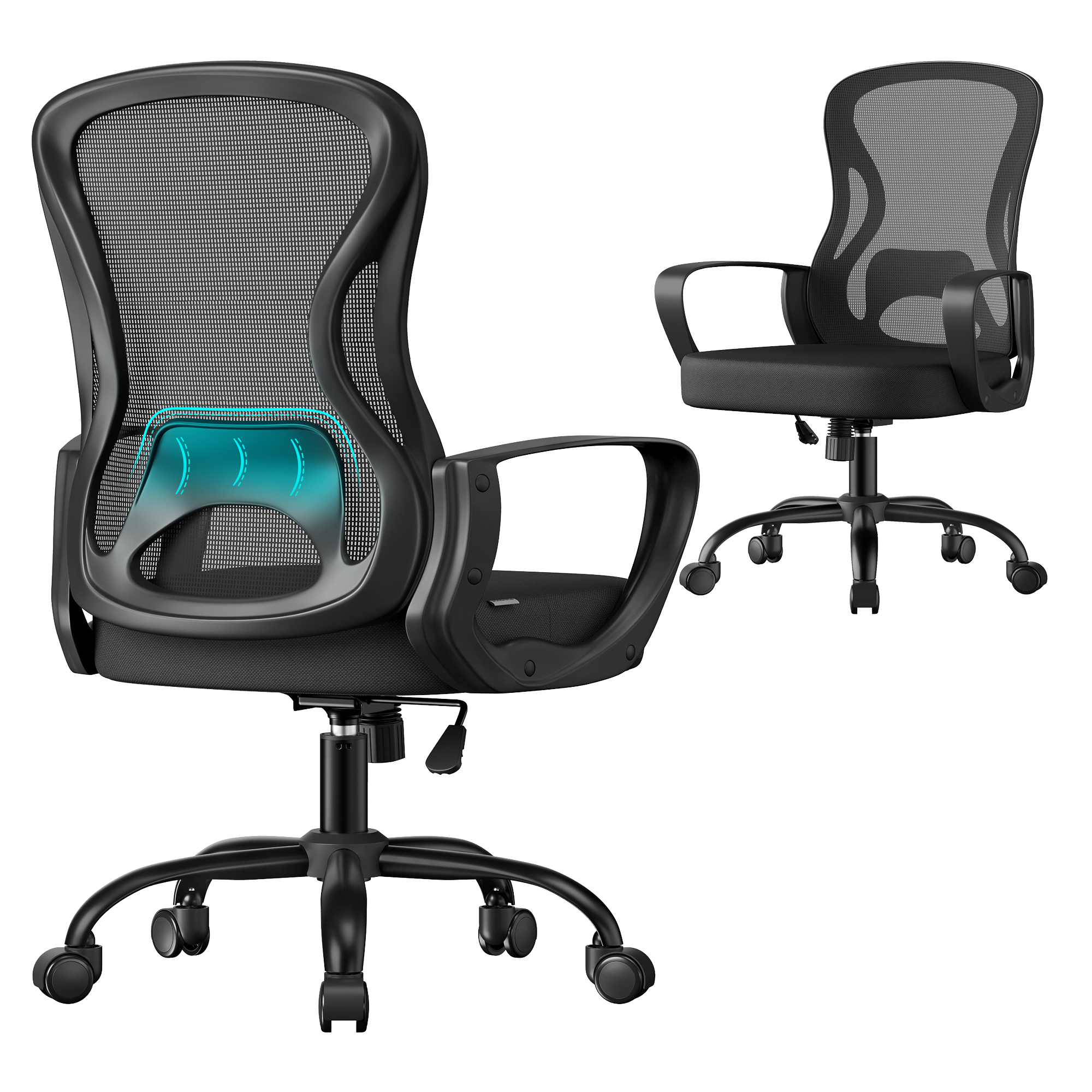 Toimistotuoli Songmics, 60 x 60 x 95,5-105,5 cm, ergonominen, ristiselän tuki, musta