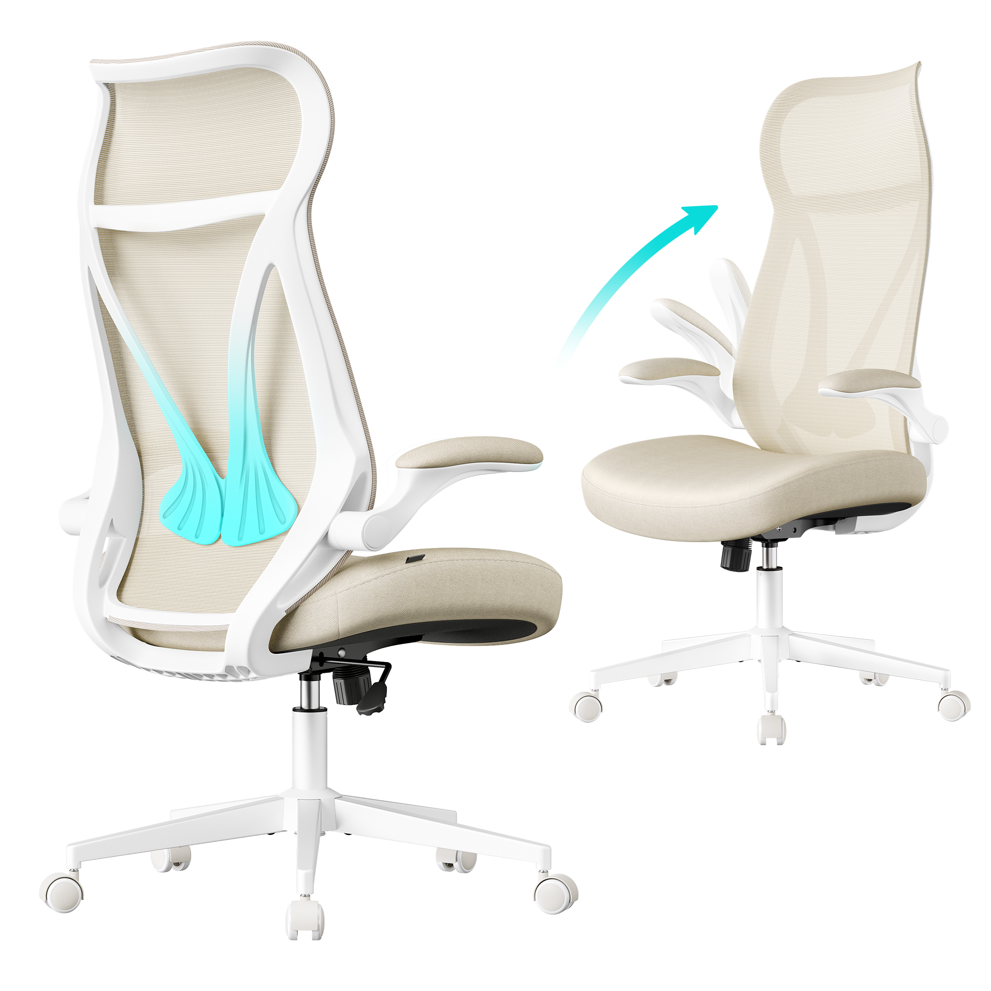 Toimistotuoli Songmics, 71 x 71 x 111-119 cm, ergonominen selkänoja, korkeussäädettävä, beige
