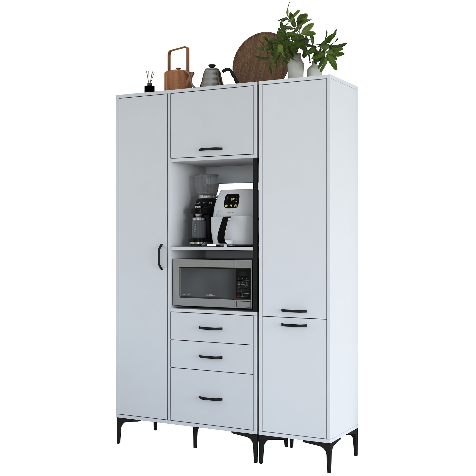 Aamiaiskaappi Valento Furniture JE118-2964, leveys 130cm, korkeus 198.6cm, valkoinen