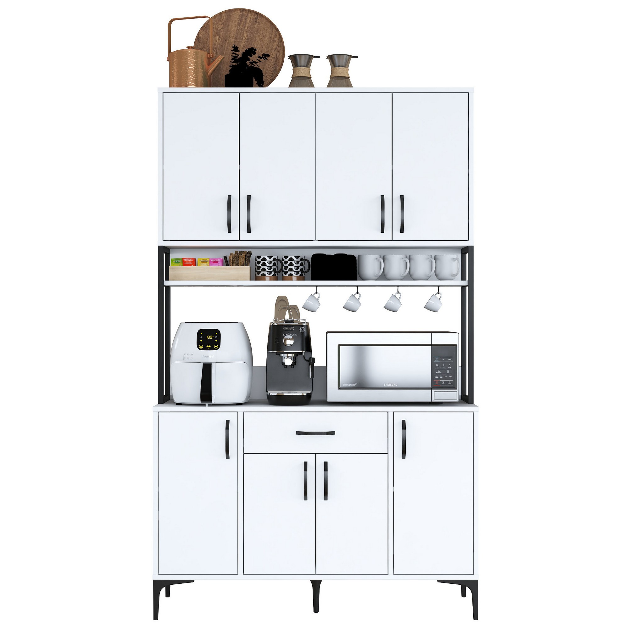 Aamiaiskaappi Valento Furniture JE127-2984, leveys 120cm, korkeus 198.6cm, valkoinen