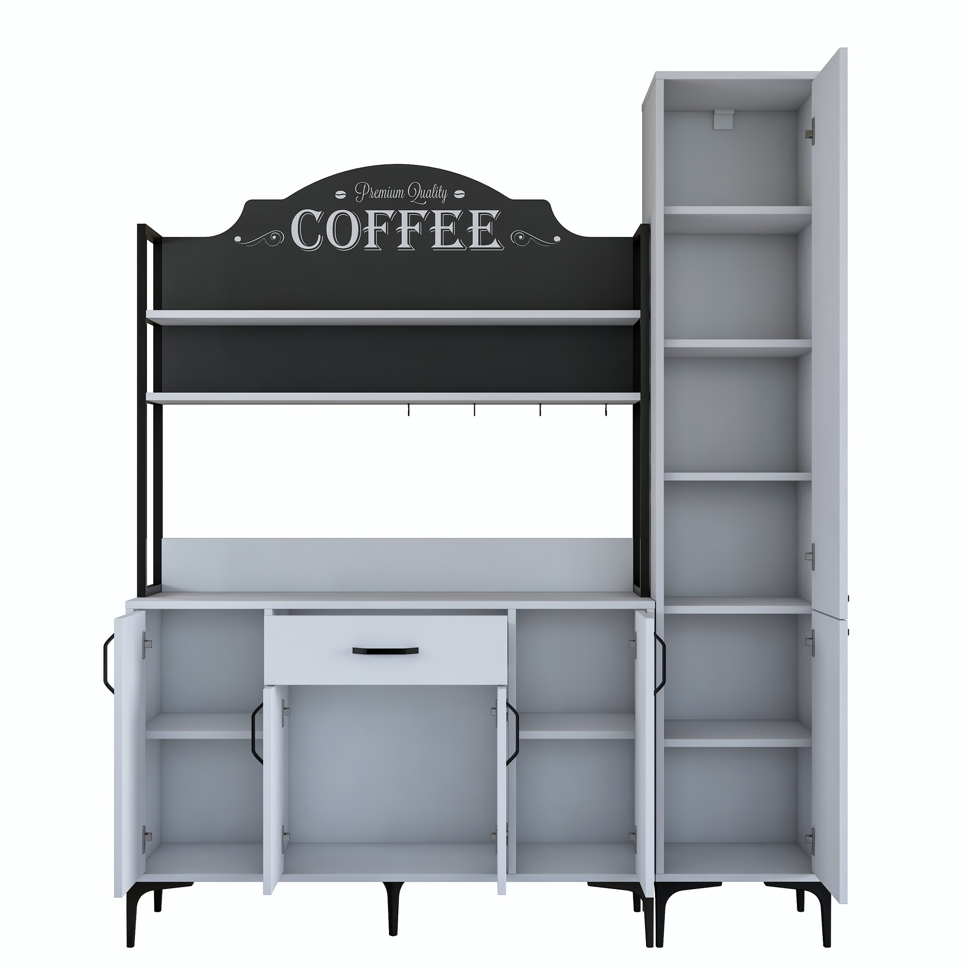 Aamiaiskaappi / keittiön säilytyskokonaisuus Valento Furniture JE149-3081, leveys 160cm, korkeus 198.6cm, valkoinen