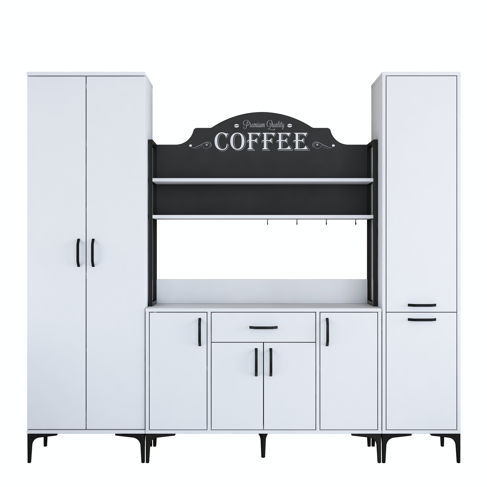Aamiaiskaappi / keittiön säilytyskokonaisuus Valento Furniture JE150-3082, leveys 220cm, korkeus 198.6cm, valkoinen