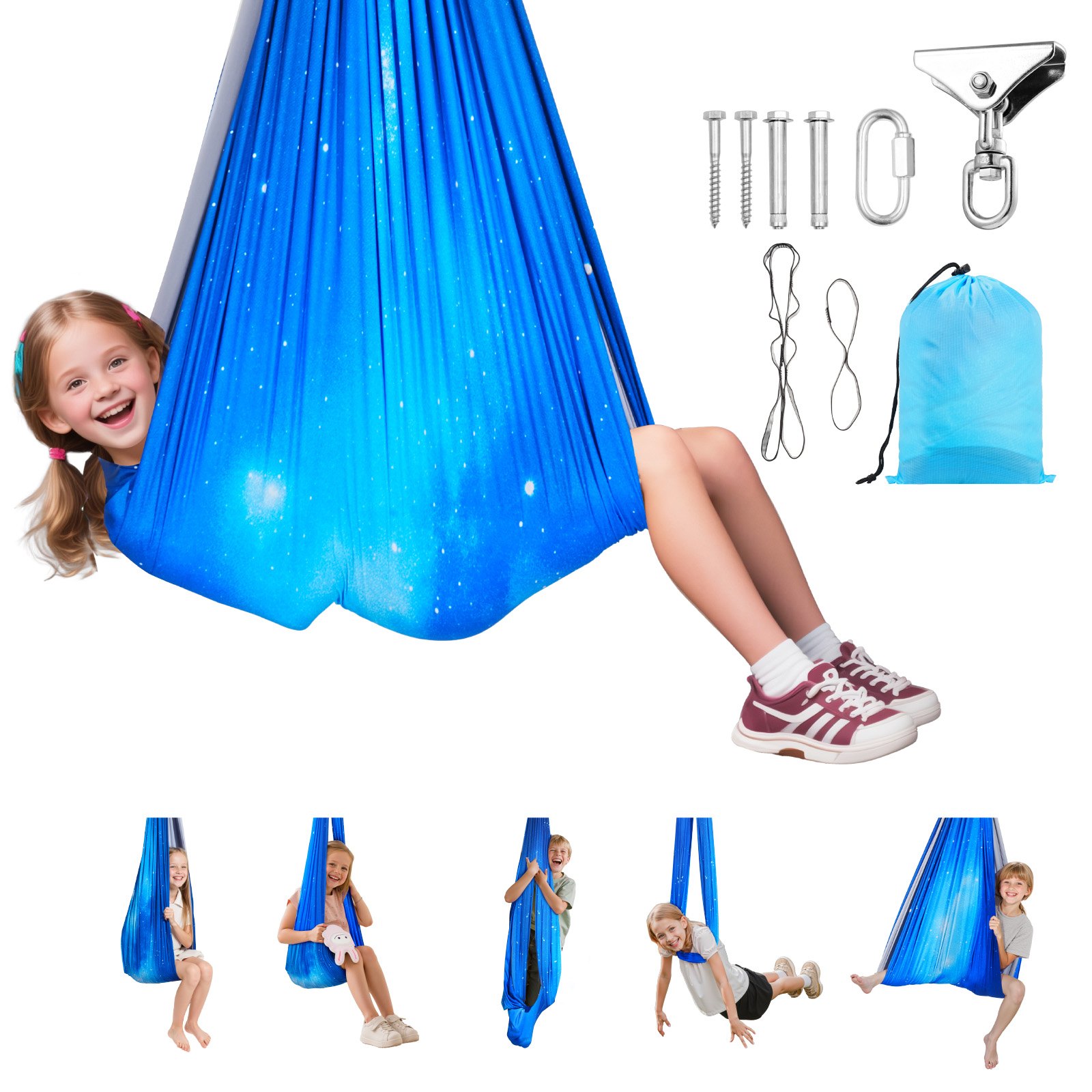 Aistikeinu North Craft Sensory Swing, 150x150cm, Mixed Blue Pattern