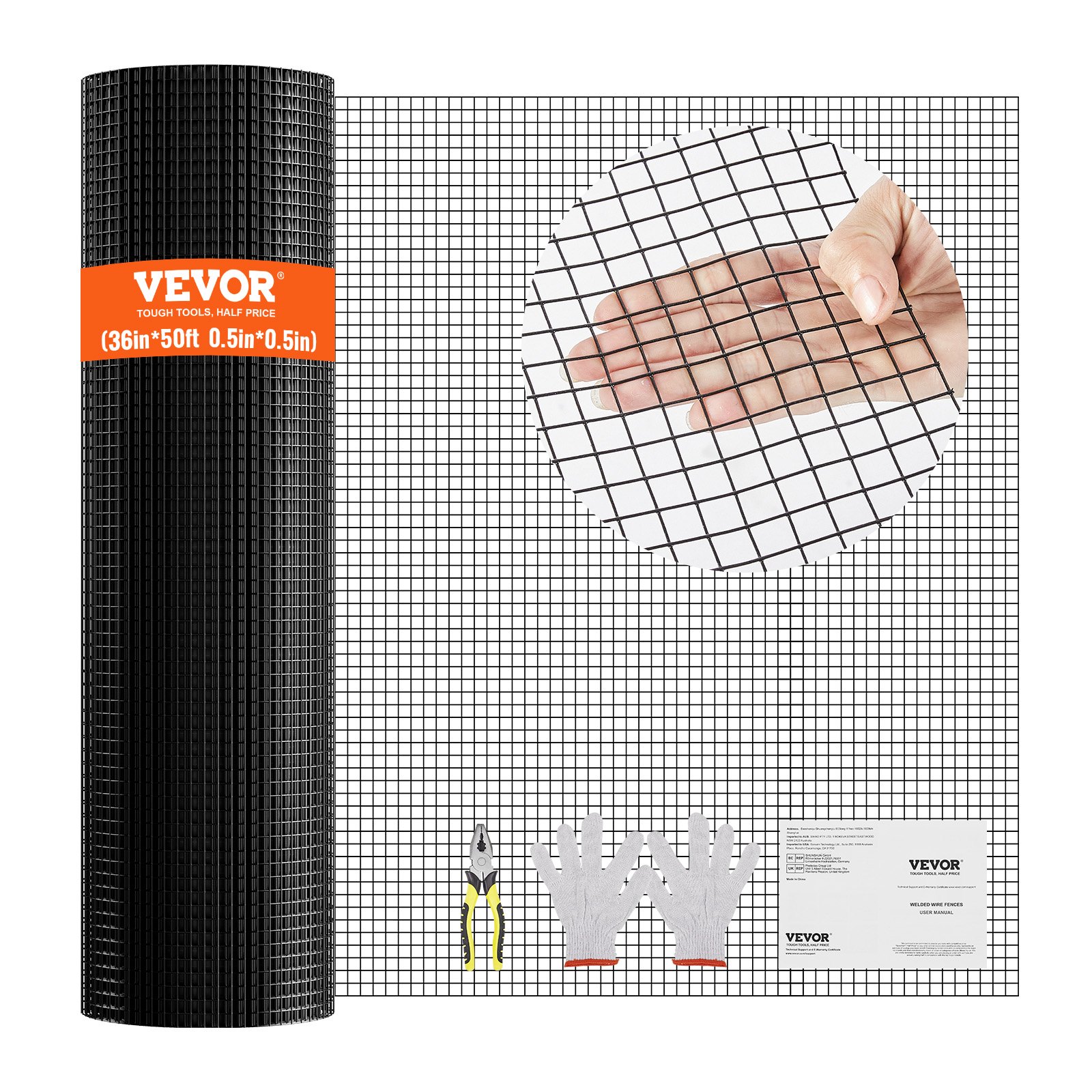 Aitaverkko North Craft SS1912123650, 91 cm x 15,2 m, Galvanoitu Rauta/PVC, Musta