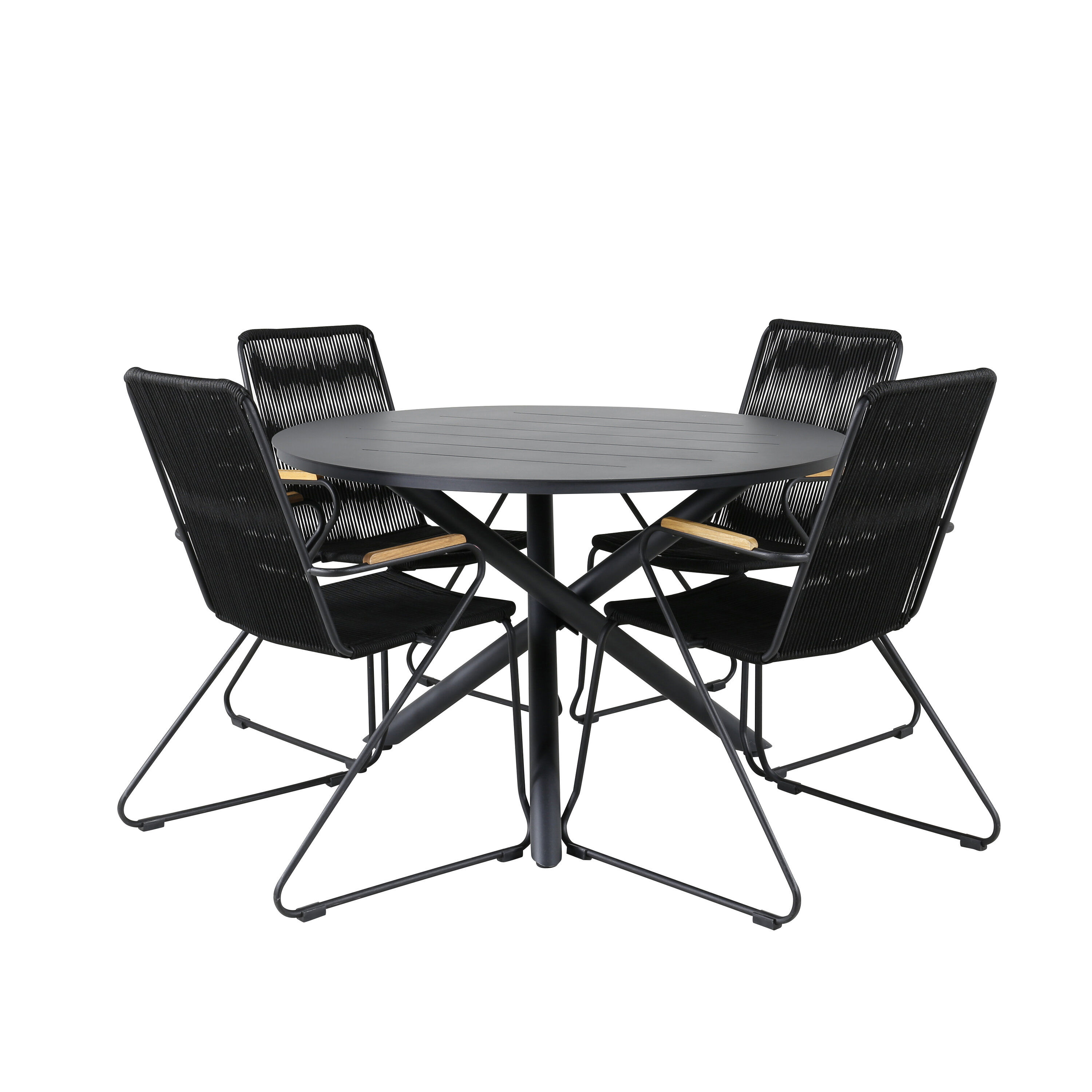 Ruokailuryhmä Venture Home Alma/Bois, Ø120cm pöytä + 4 nojatuolia, musta