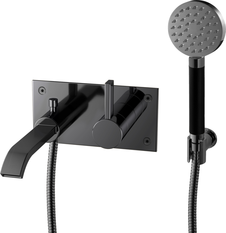 Ammehana piiloasennuksella Tapwell ARM036 Black Chrome, käsisuihkulla ja juoksuputkella, musta kromi