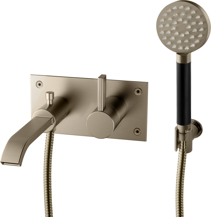 Ammehana piiloasennuksella Tapwell ARM036 Brushed Nickel, käsisuihkulla ja juoksuputkella, harjattu nikkeli