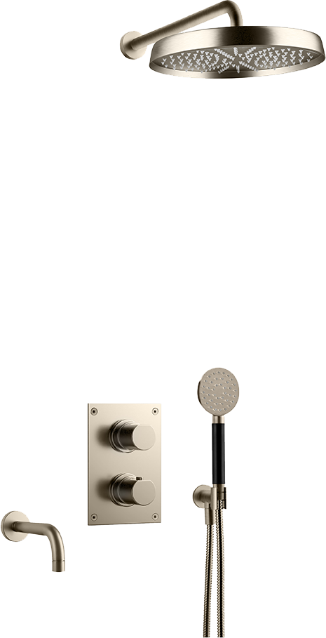 Sadesuihkusetti piiloasennuksella Tapwell ARM7368 ED2 Brushed Nickel, käsisuihkulla ja juoksuputkella, harjattu nikkeli