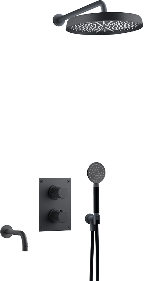 Sadesuihkusetti piiloasennuksella Tapwell ARM7368 ED2 Matte Black, käsisuihkulla ja juoksuputkella, mattamusta