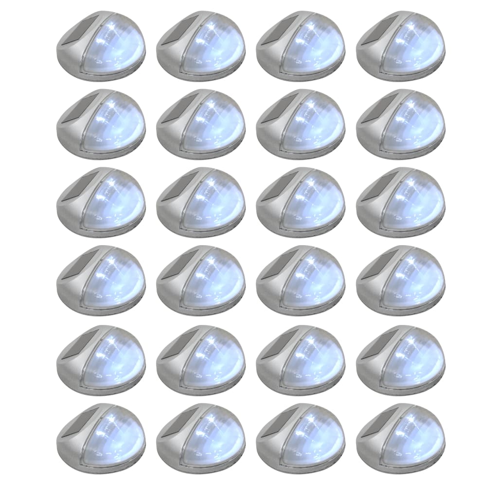 Aurinkoenergia ulkoseinävalaisimet, LED, 24 kpl, pyöreä, hopea