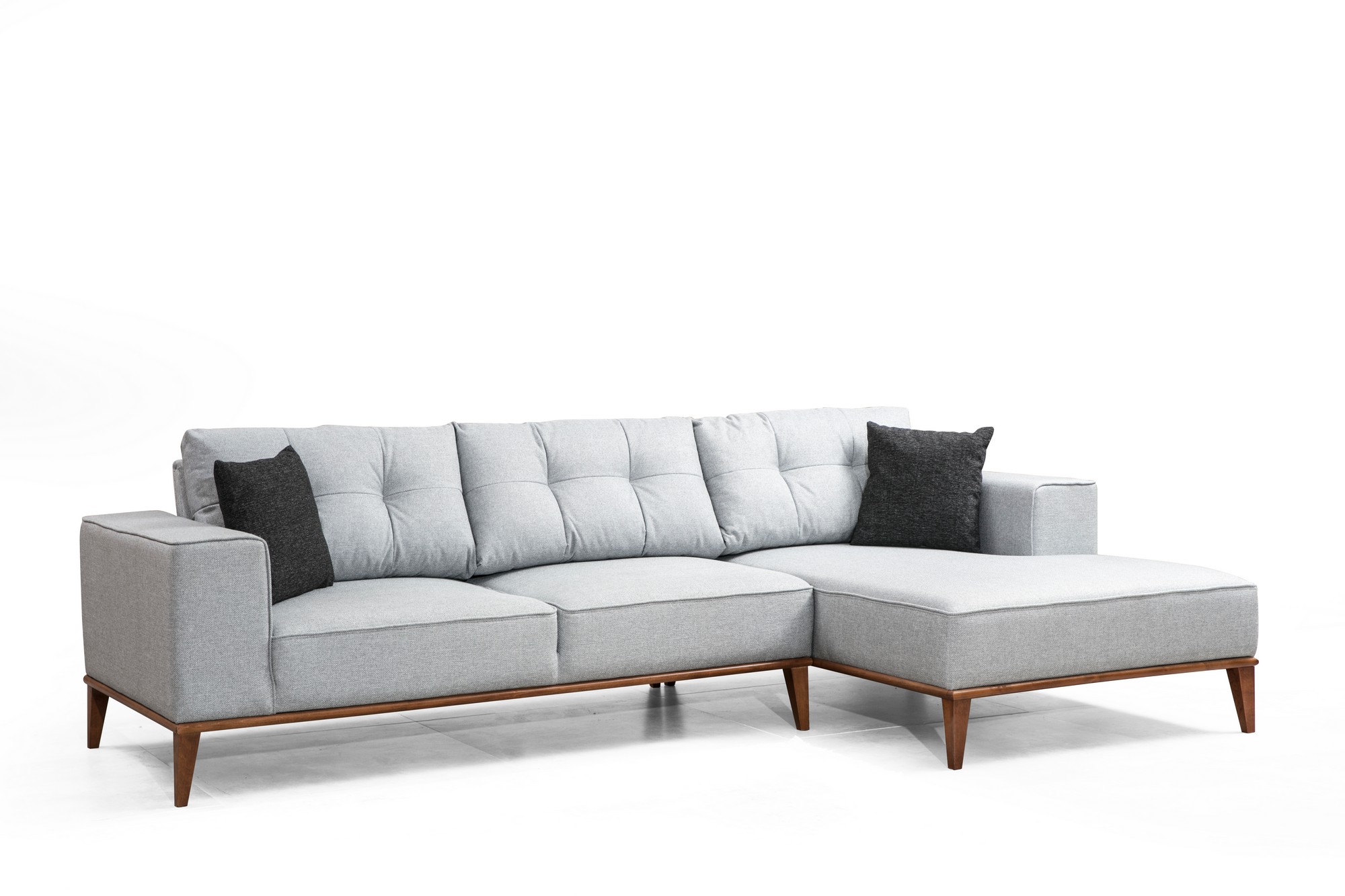Avokulmasohva Valento Furniture Montana, 3-paikkainen, oikea, vaaleanharmaa