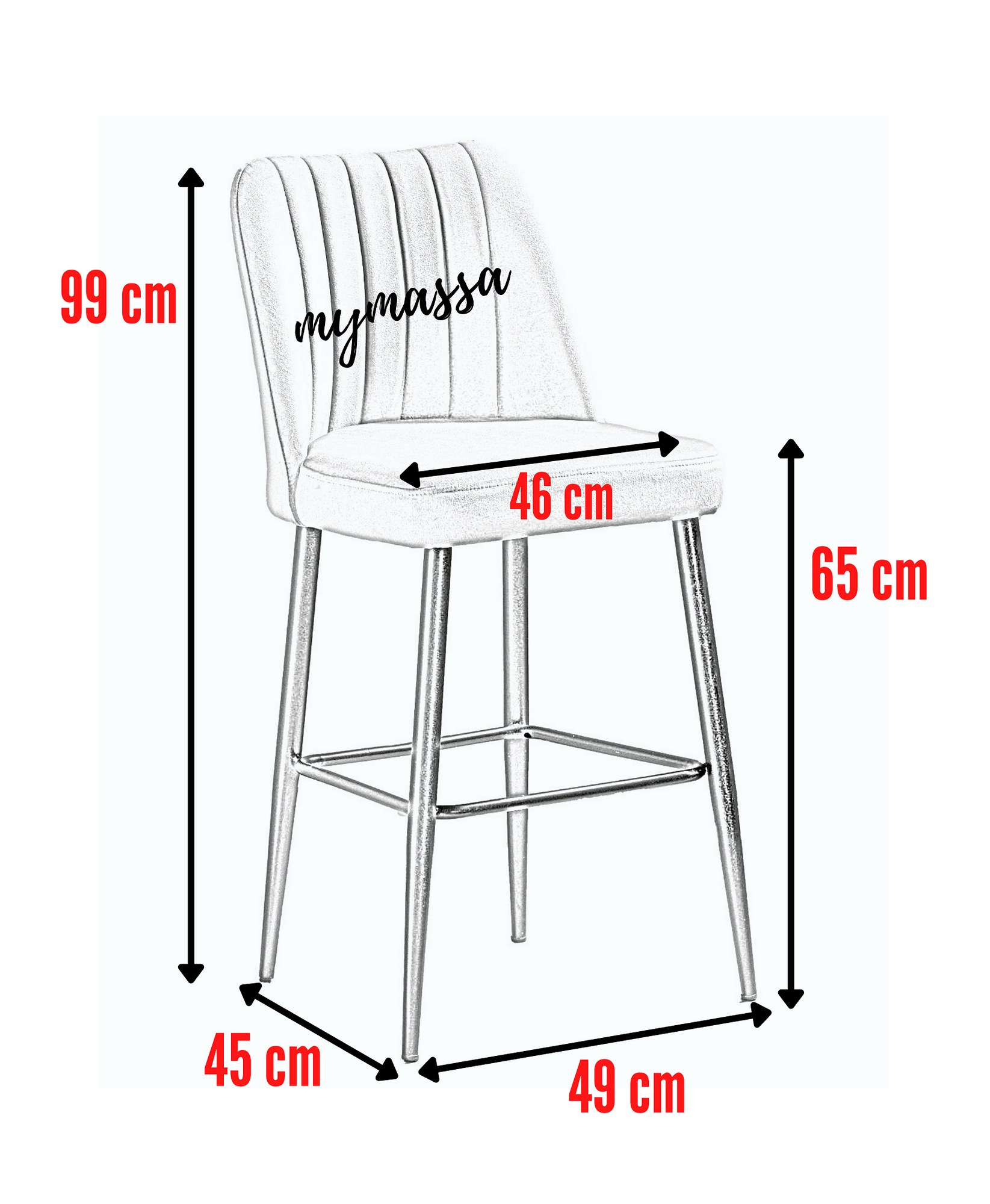 Baarijakkarasetti Valento Furniture Vento, 2kpl, 49x45x99cm, 65cm istuinkorkeus